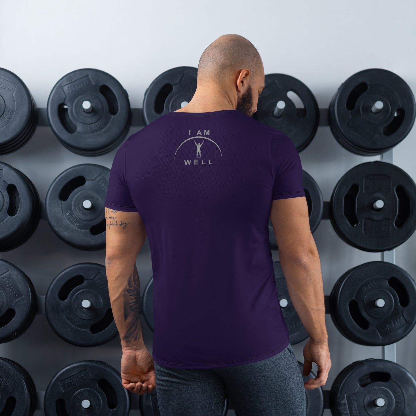 I AM WELL Men's Ultra-Lightweight Performance Athletic T-Shirt - Deep Purple w/ Grey Logo