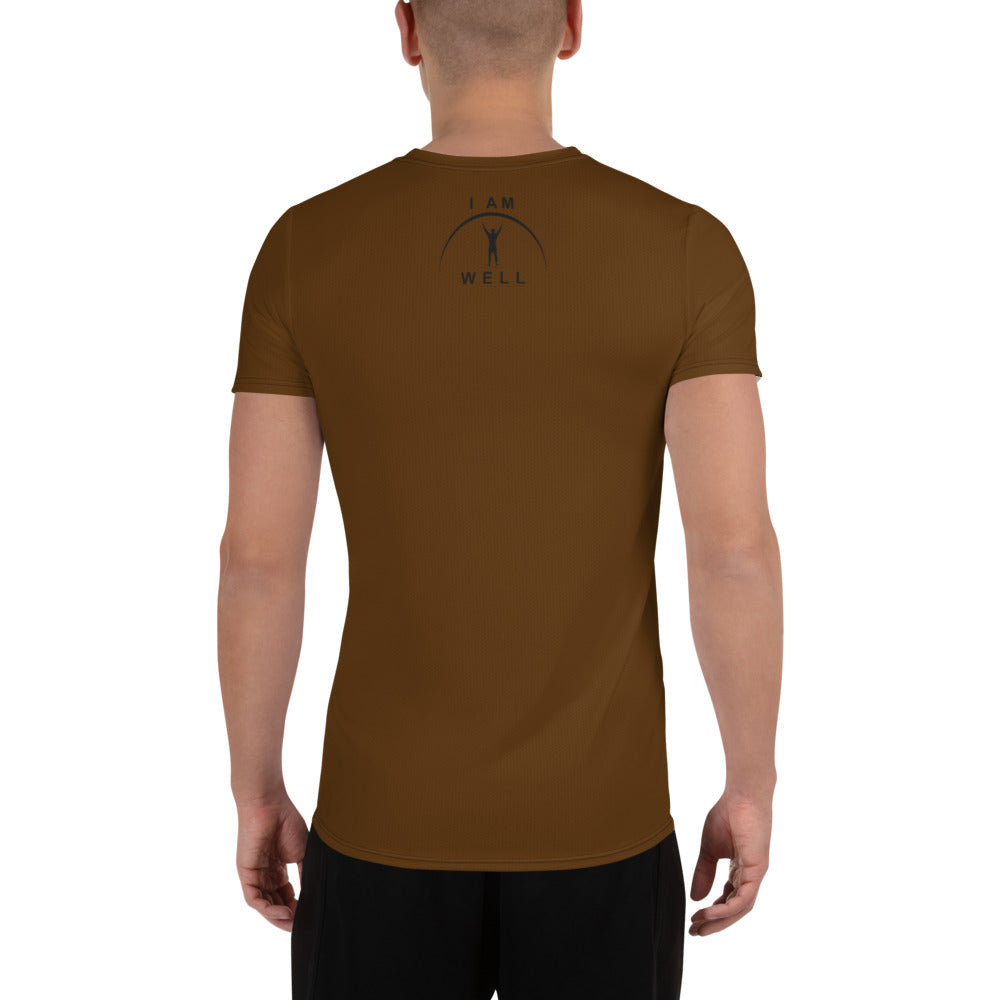 I AM WELL Men's Ultra-Lightweight Performance Athletic T-Shirt - Grizzly Brown w/ Black Logo