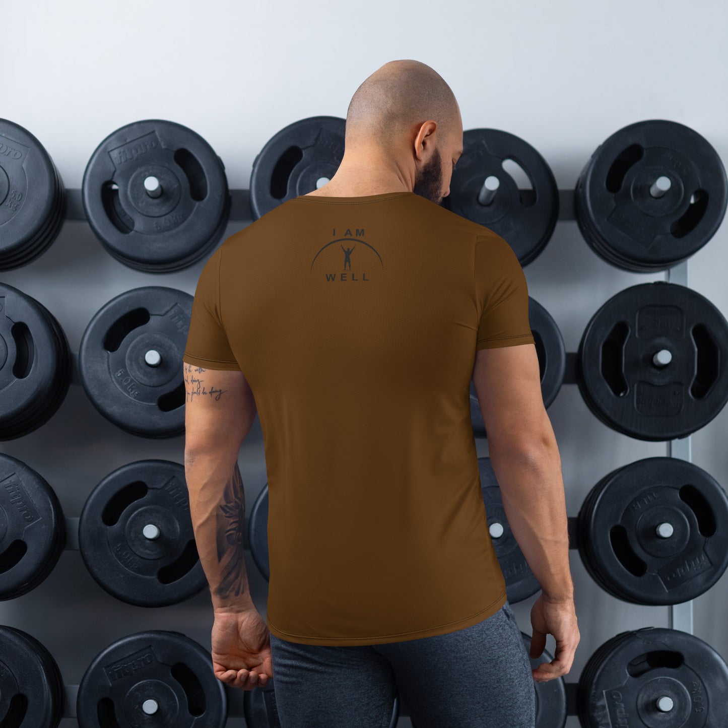 I AM WELL Men's Ultra-Lightweight Performance Athletic T-Shirt - Grizzly Brown w/ Black Logo