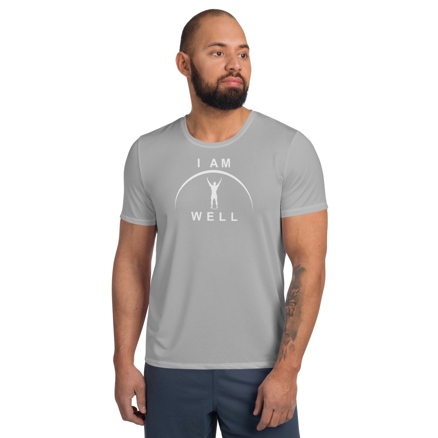 I AM WELL Men's Ultra-Lightweight Performance Athletic T-Shirt - Light Grey w/ White Logo