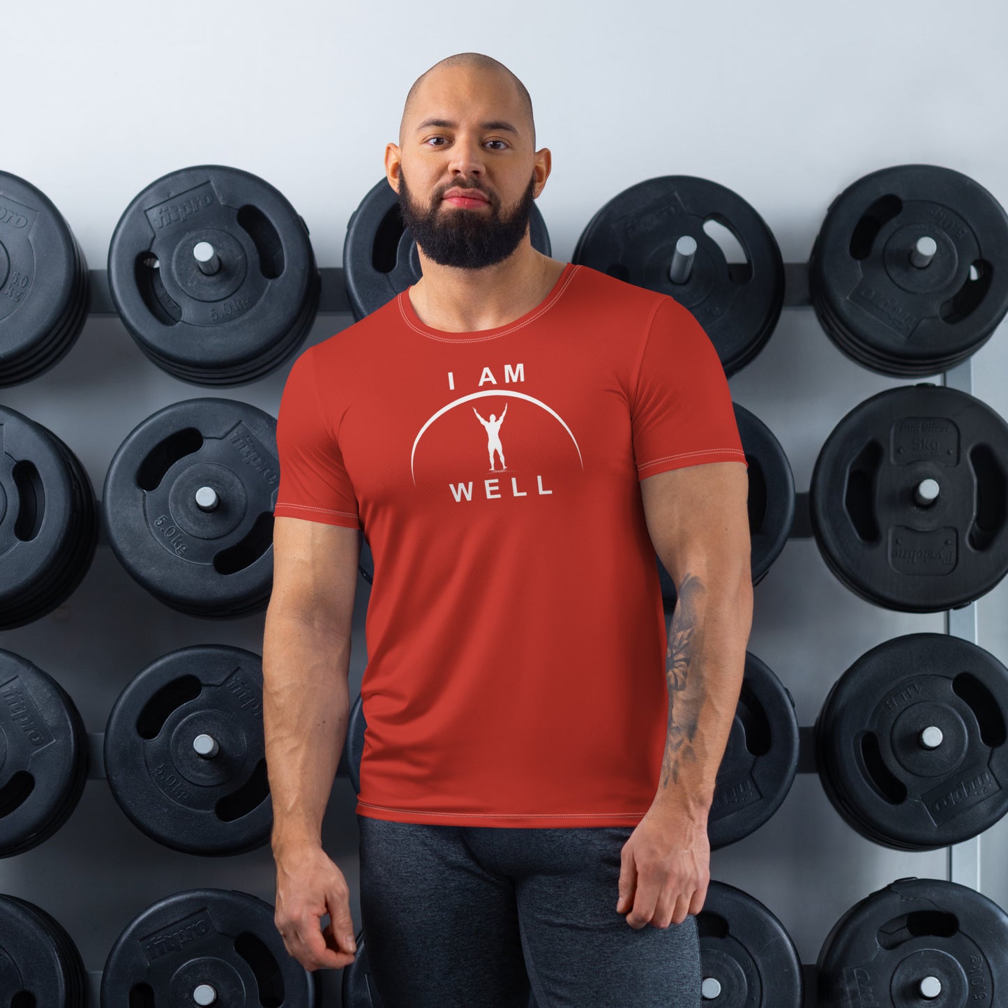 I AM WELL Men's Ultra-Lightweight Performance Athletic T-Shirt - Firefighter Red w/ White Logo