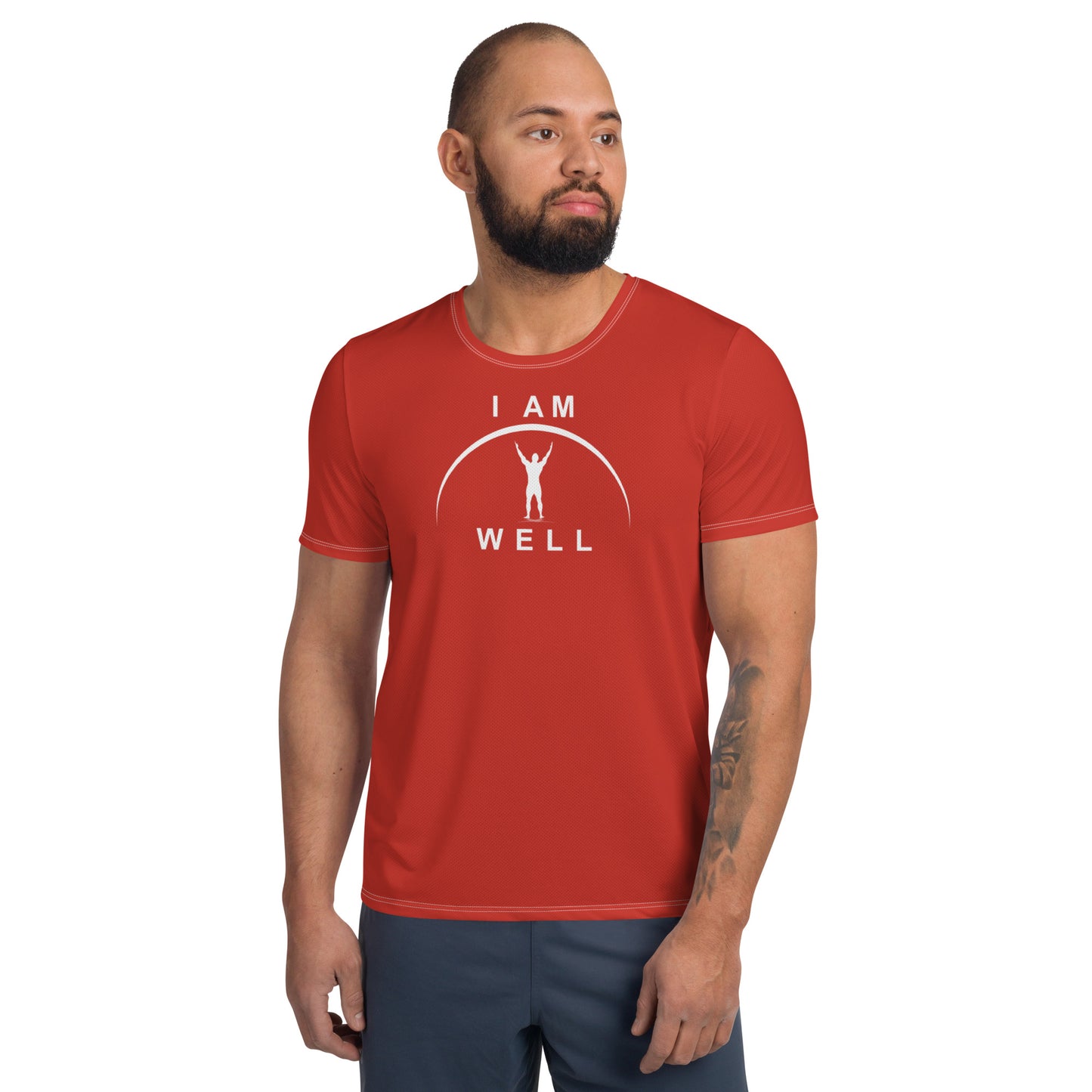 I AM WELL Men's Ultra-Lightweight Performance Athletic T-Shirt - Firefighter Red w/ White Logo