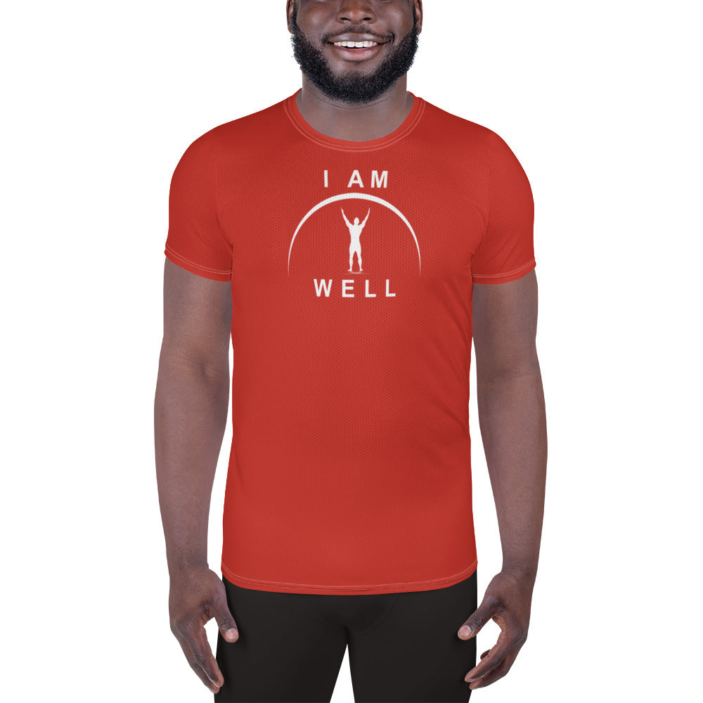 I AM WELL Men's Ultra-Lightweight Performance Athletic T-Shirt - Firefighter Red w/ White Logo