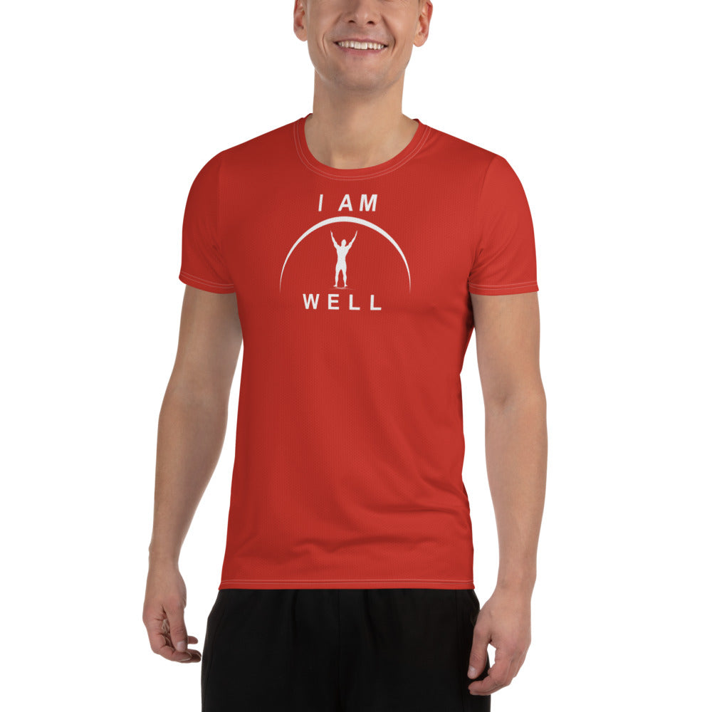 I AM WELL Men's Ultra-Lightweight Performance Athletic T-Shirt - Firefighter Red w/ White Logo