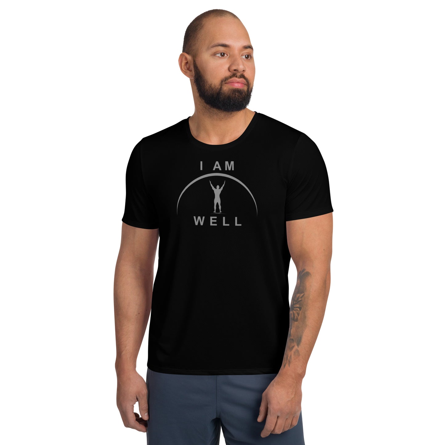 I AM WELL Men's Ultra-Lightweight Performance Athletic T-Shirt - Black w/ Grey Logo