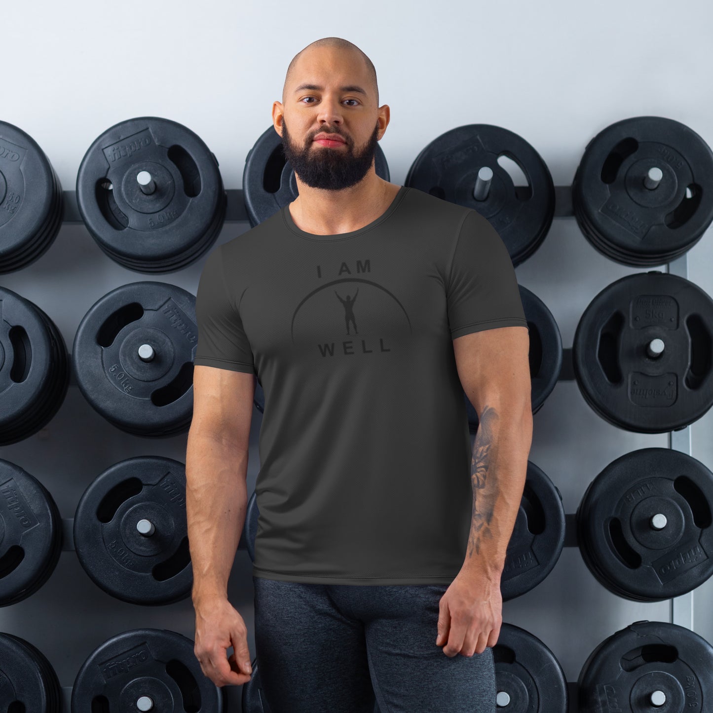 I AM WELL Men's Ultra-Lightweight Performance Athletic T-Shirt - Dark Grey w/ Black Logo