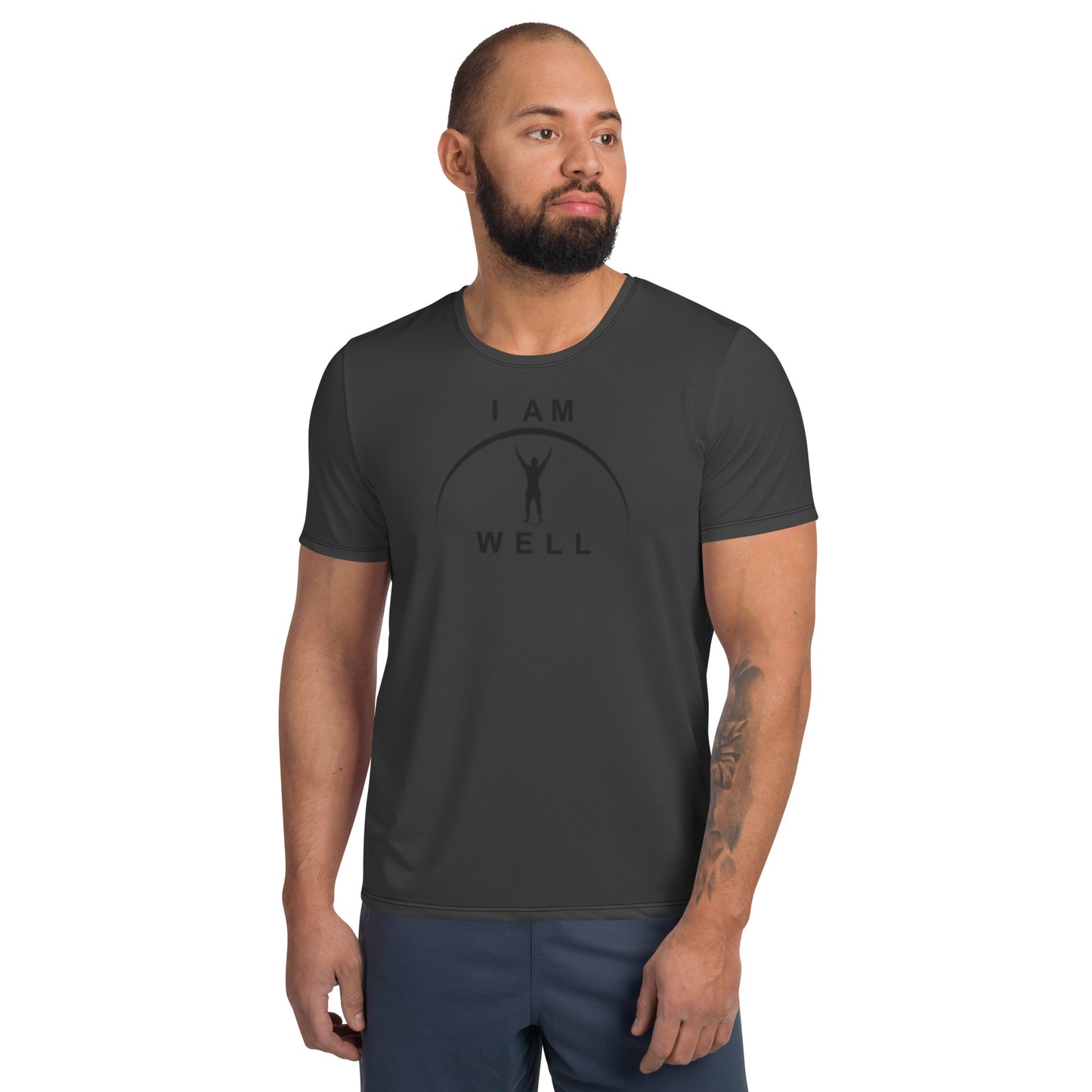 I AM WELL Men's Ultra-Lightweight Performance Athletic T-Shirt - Dark Grey w/ Black Logo