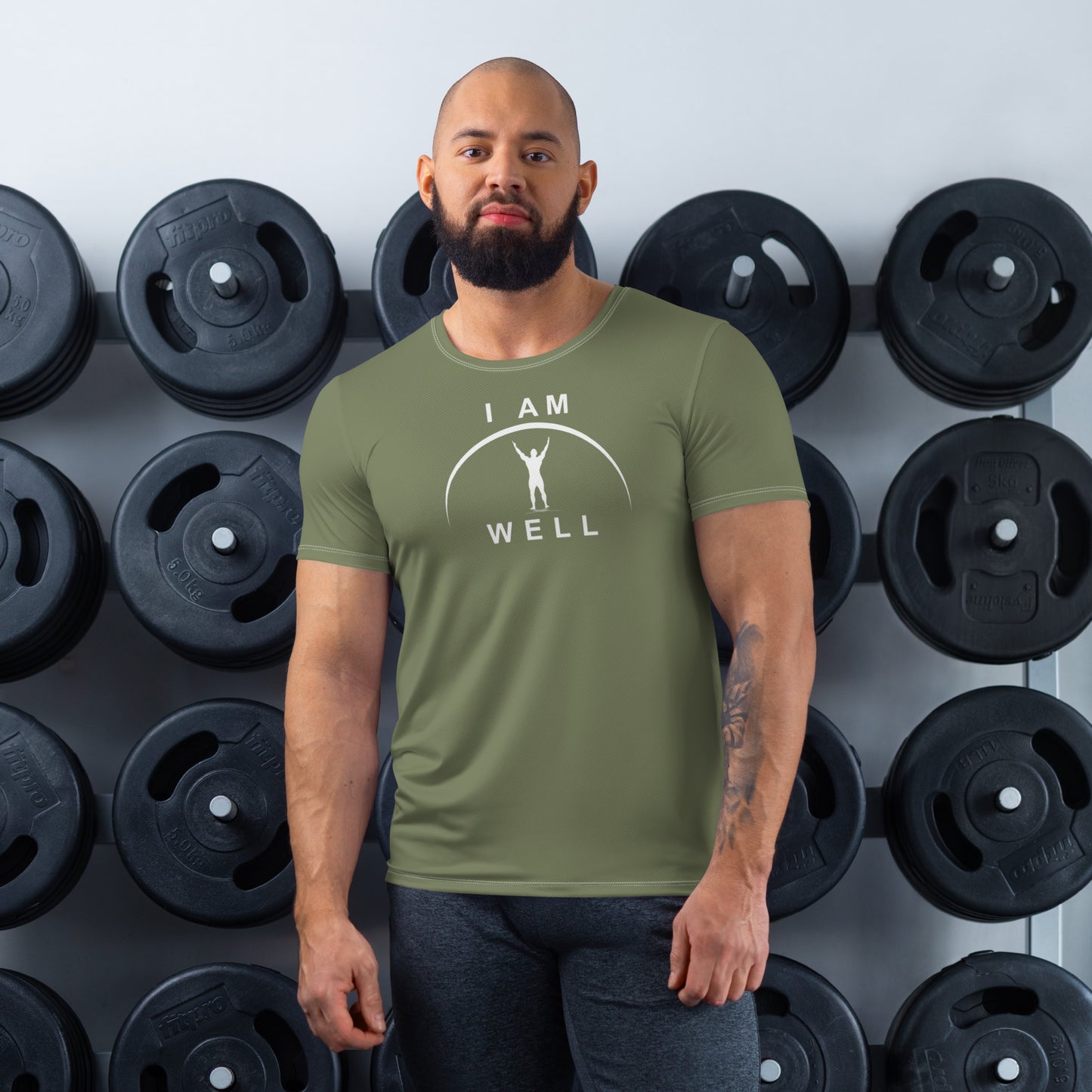 I AM WELL Men's Ultra-Lightweight Performance Athletic T-Shirt - OD Green w/ White Logo