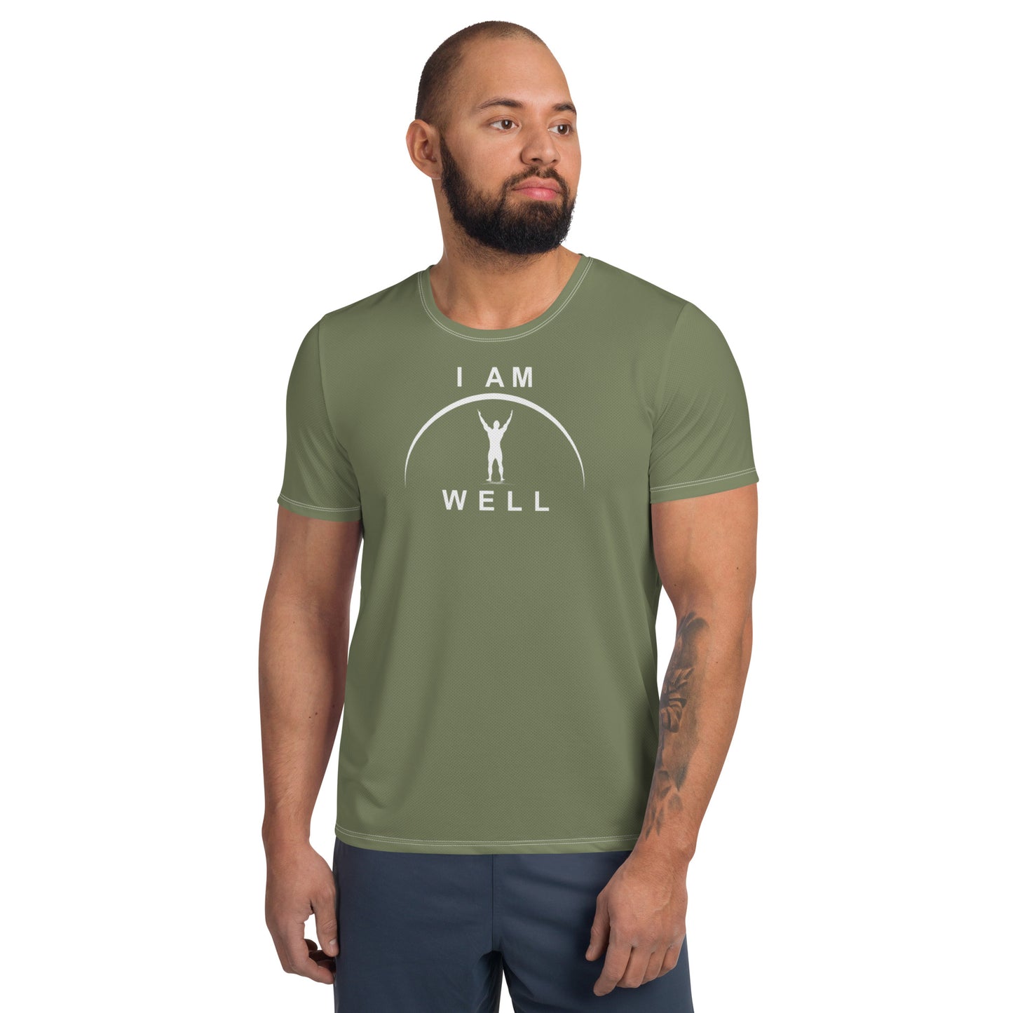 I AM WELL Men's Ultra-Lightweight Performance Athletic T-Shirt - OD Green w/ White Logo