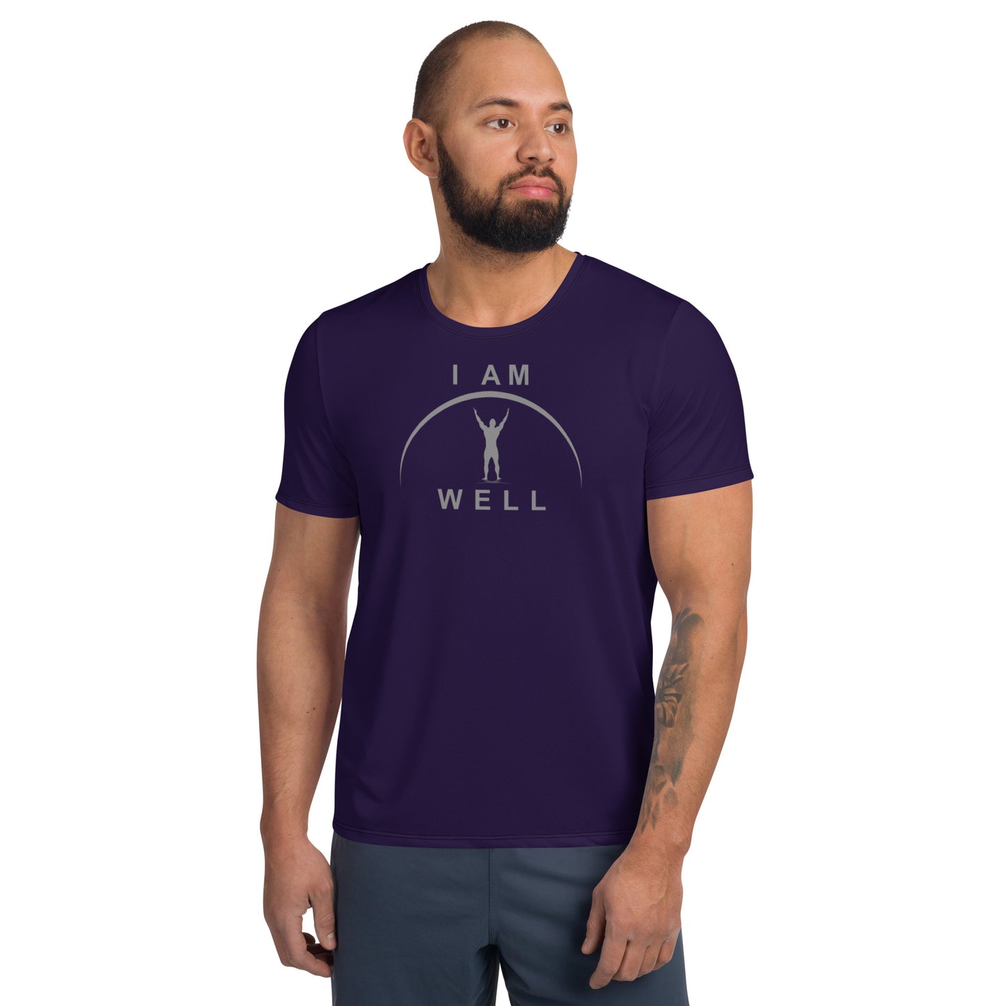 I AM WELL Men's Ultra-Lightweight Performance Athletic T-Shirt - Deep Purple w/ Grey Logo