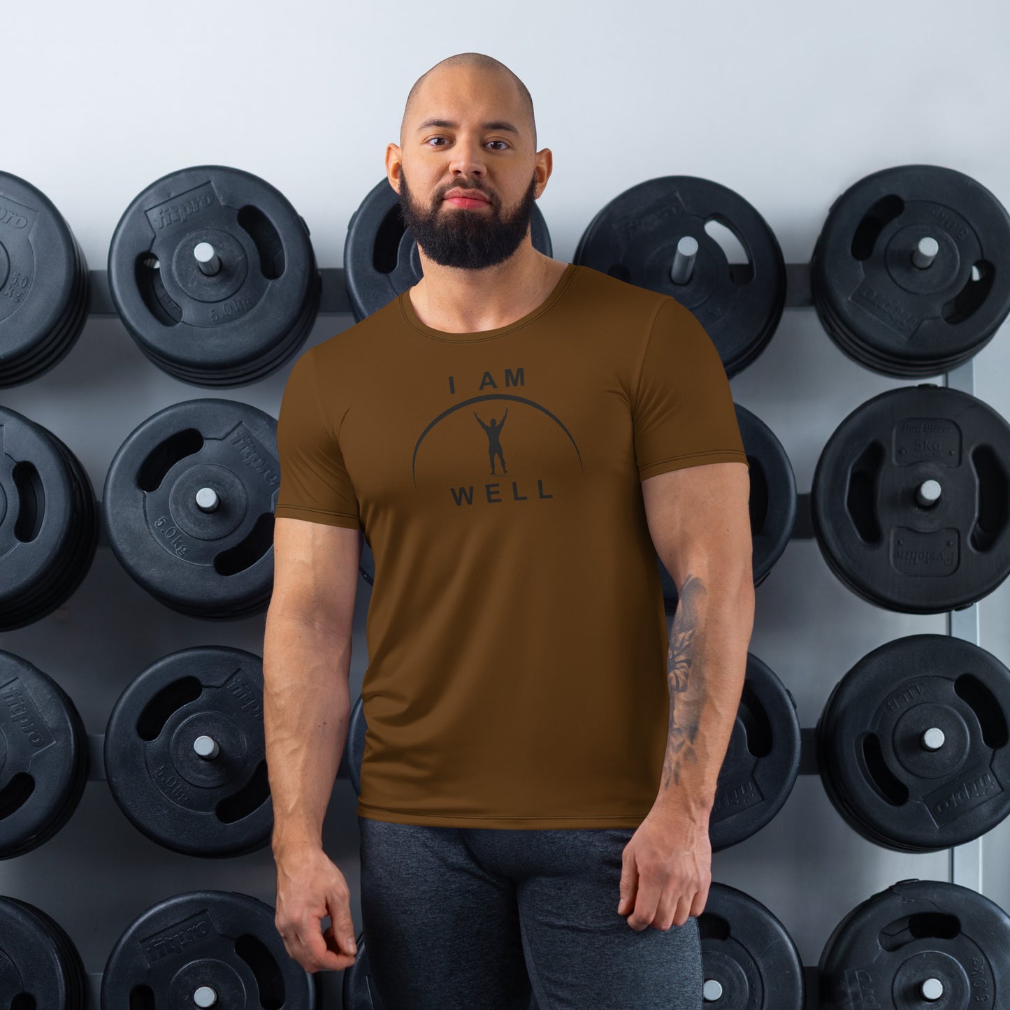 I AM WELL Men's Ultra-Lightweight Performance Athletic T-Shirt - Grizzly Brown w/ Black Logo