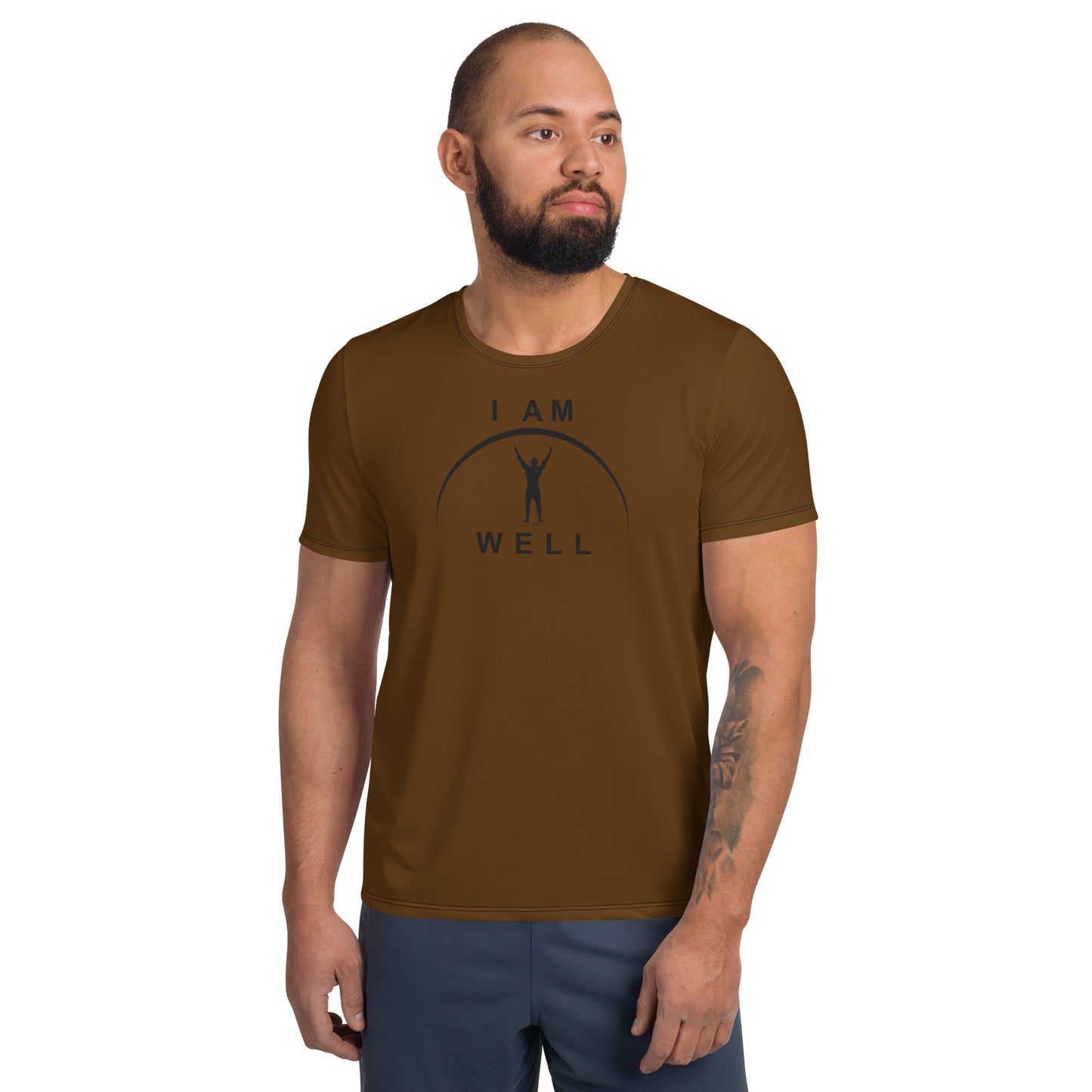 I AM WELL Men's Ultra-Lightweight Performance Athletic T-Shirt - Grizzly Brown w/ Black Logo