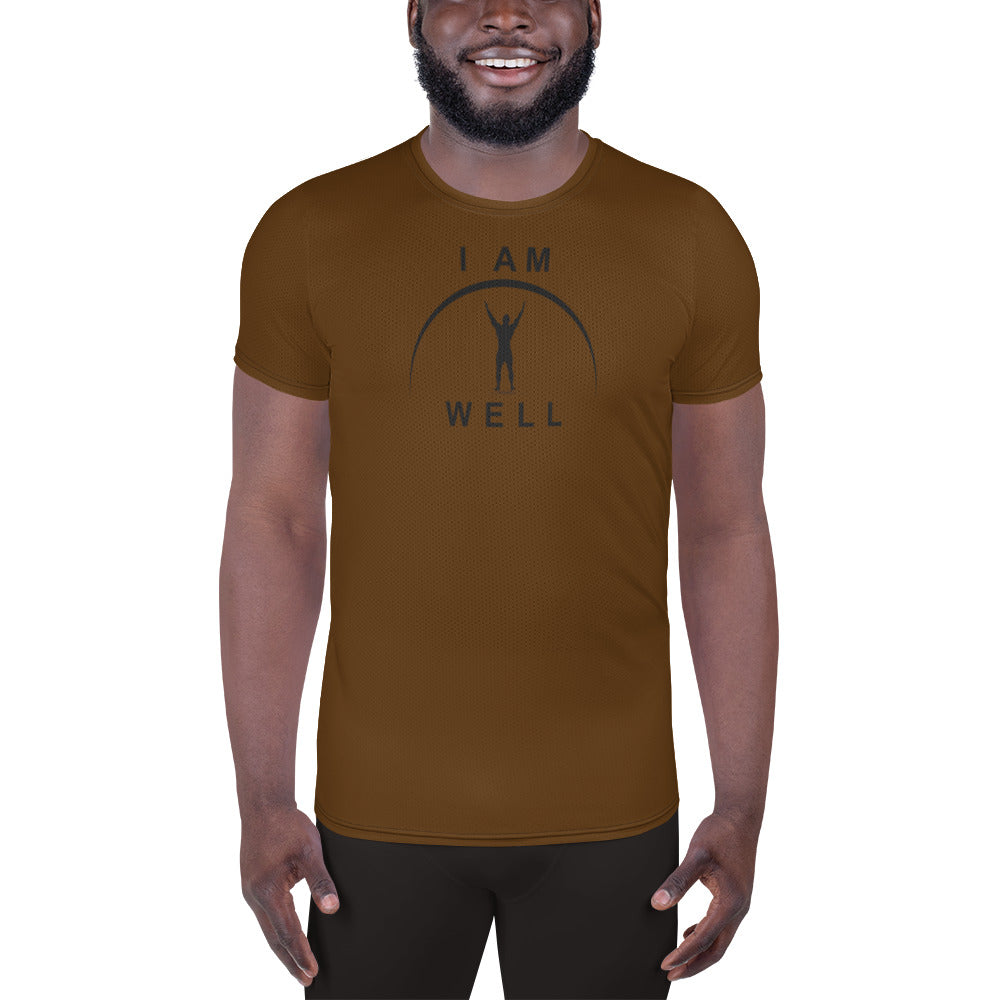 I AM WELL Men's Ultra-Lightweight Performance Athletic T-Shirt - Grizzly Brown w/ Black Logo