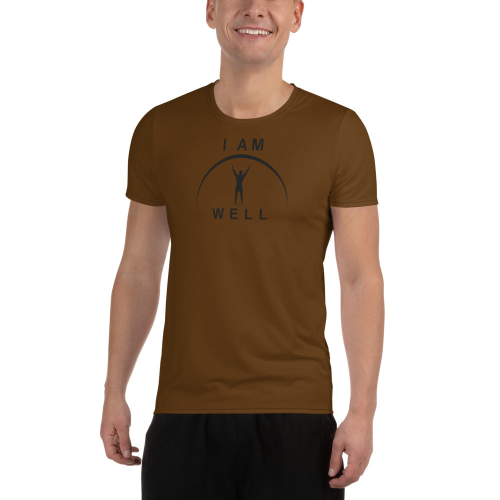 I AM WELL Men's Ultra-Lightweight Performance Athletic T-Shirt - Grizzly Brown w/ Black Logo