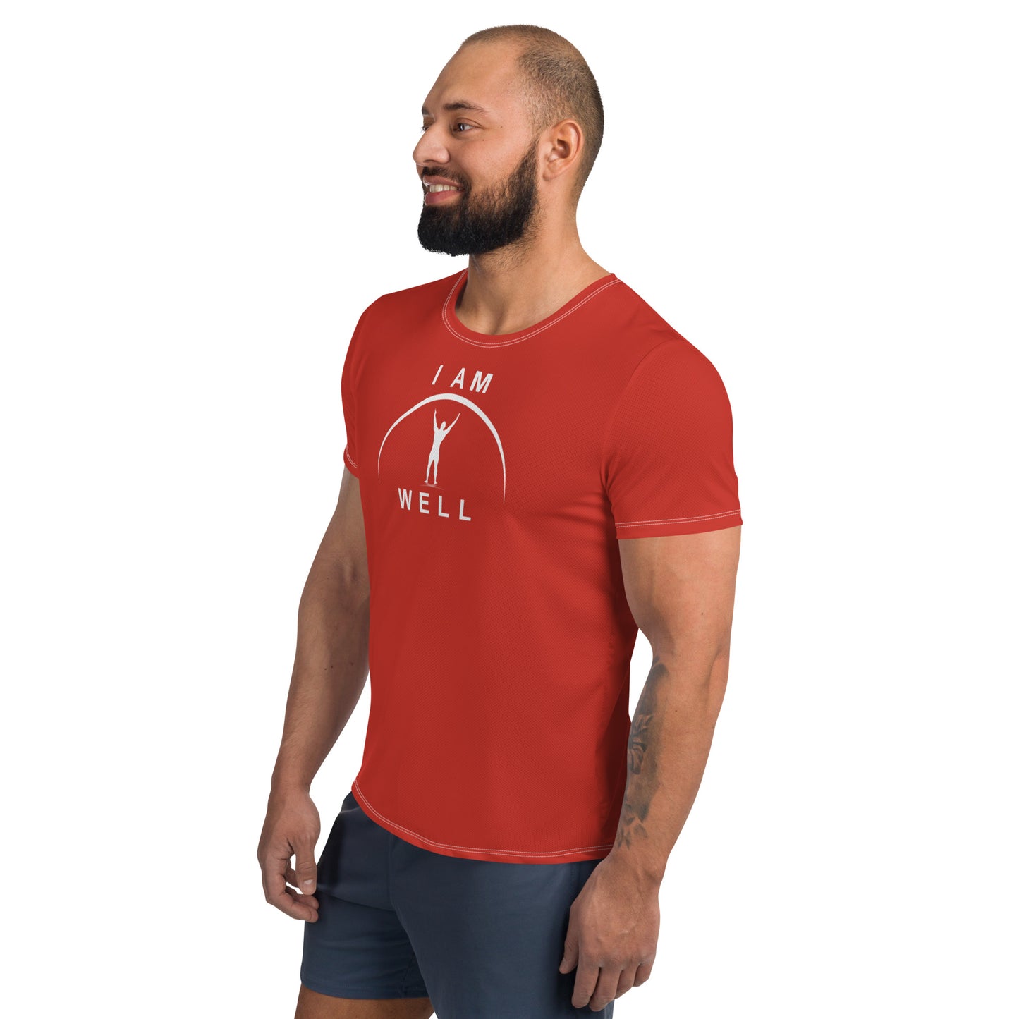 I AM WELL Men's Ultra-Lightweight Performance Athletic T-Shirt - Firefighter Red w/ White Logo