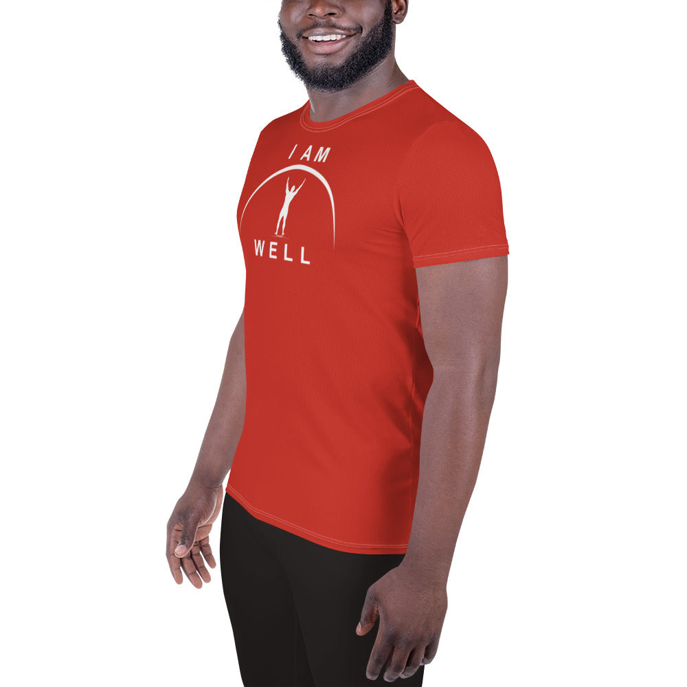 I AM WELL Men's Ultra-Lightweight Performance Athletic T-Shirt - Firefighter Red w/ White Logo