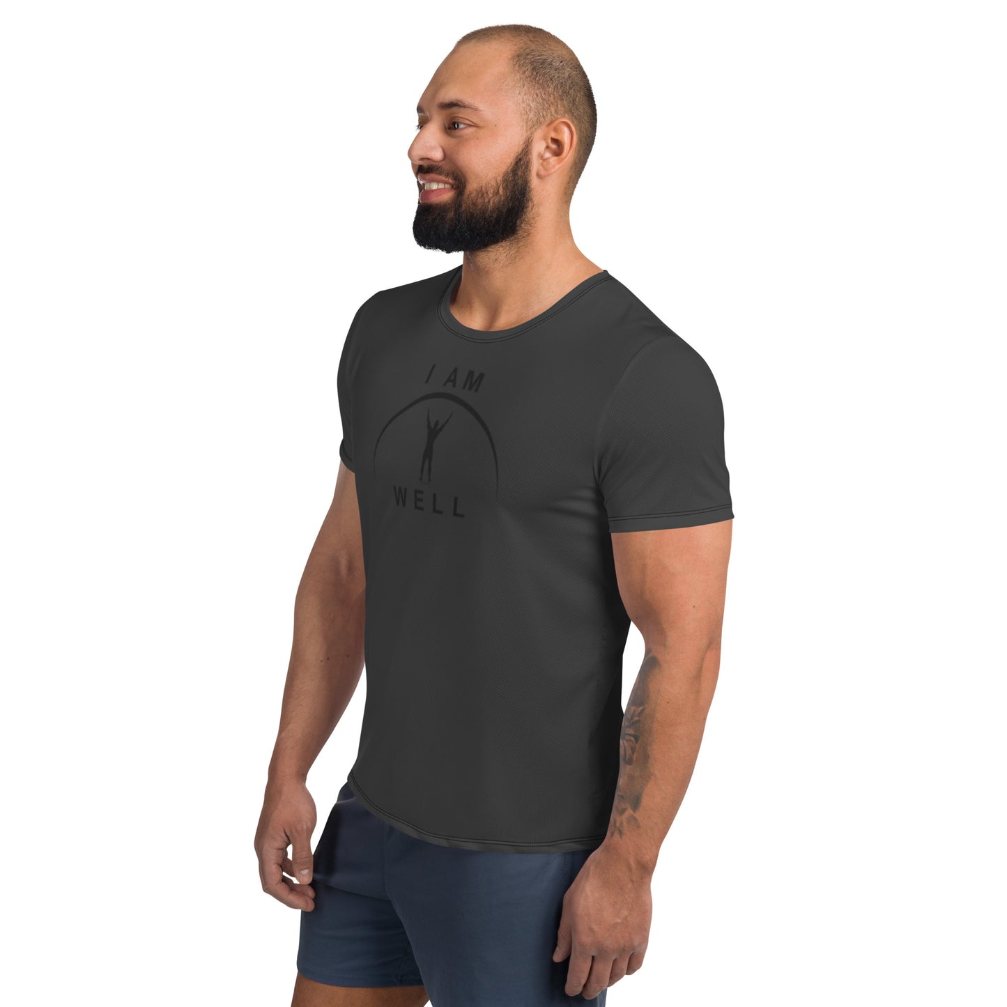 I AM WELL Men's Ultra-Lightweight Performance Athletic T-Shirt - Dark Grey w/ Black Logo