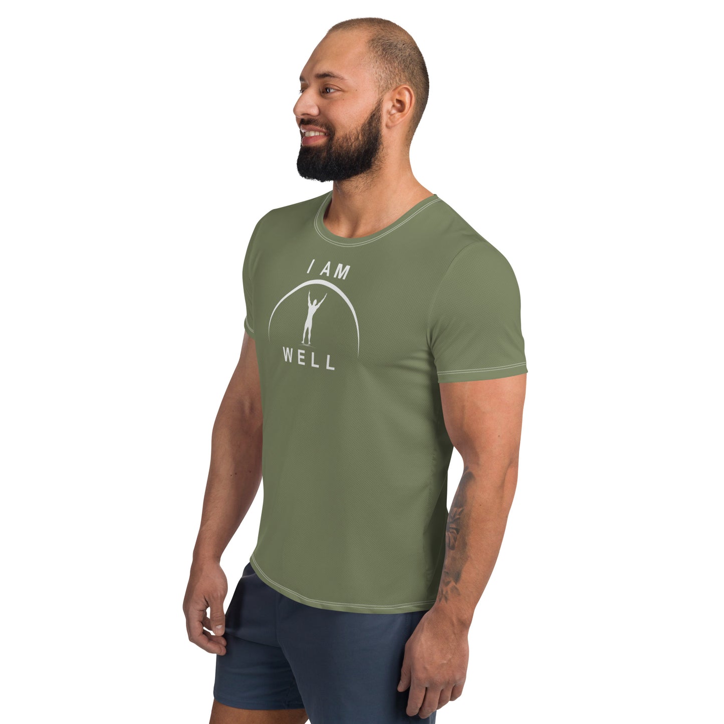 I AM WELL Men's Ultra-Lightweight Performance Athletic T-Shirt - OD Green w/ White Logo