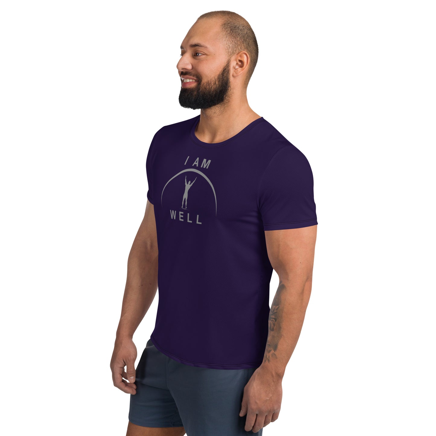 I AM WELL Men's Ultra-Lightweight Performance Athletic T-Shirt - Deep Purple w/ Grey Logo