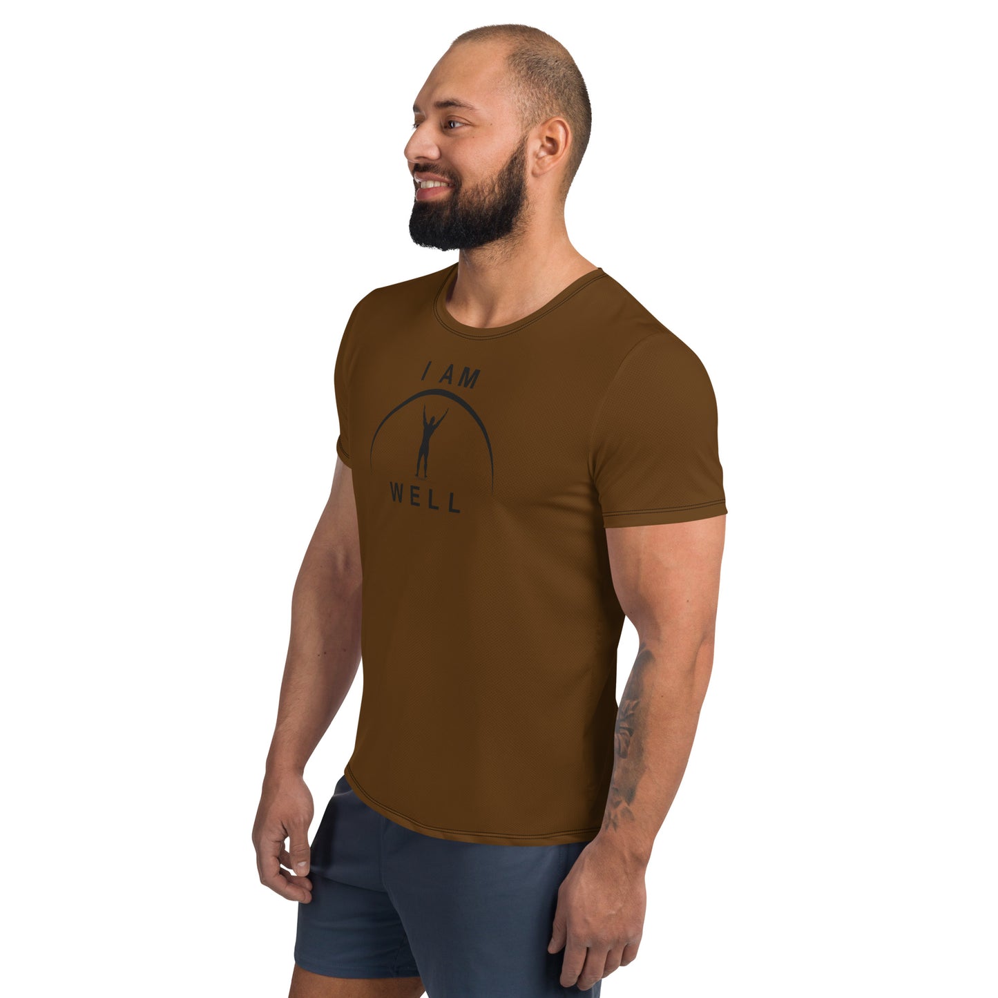 I AM WELL Men's Ultra-Lightweight Performance Athletic T-Shirt - Grizzly Brown w/ Black Logo