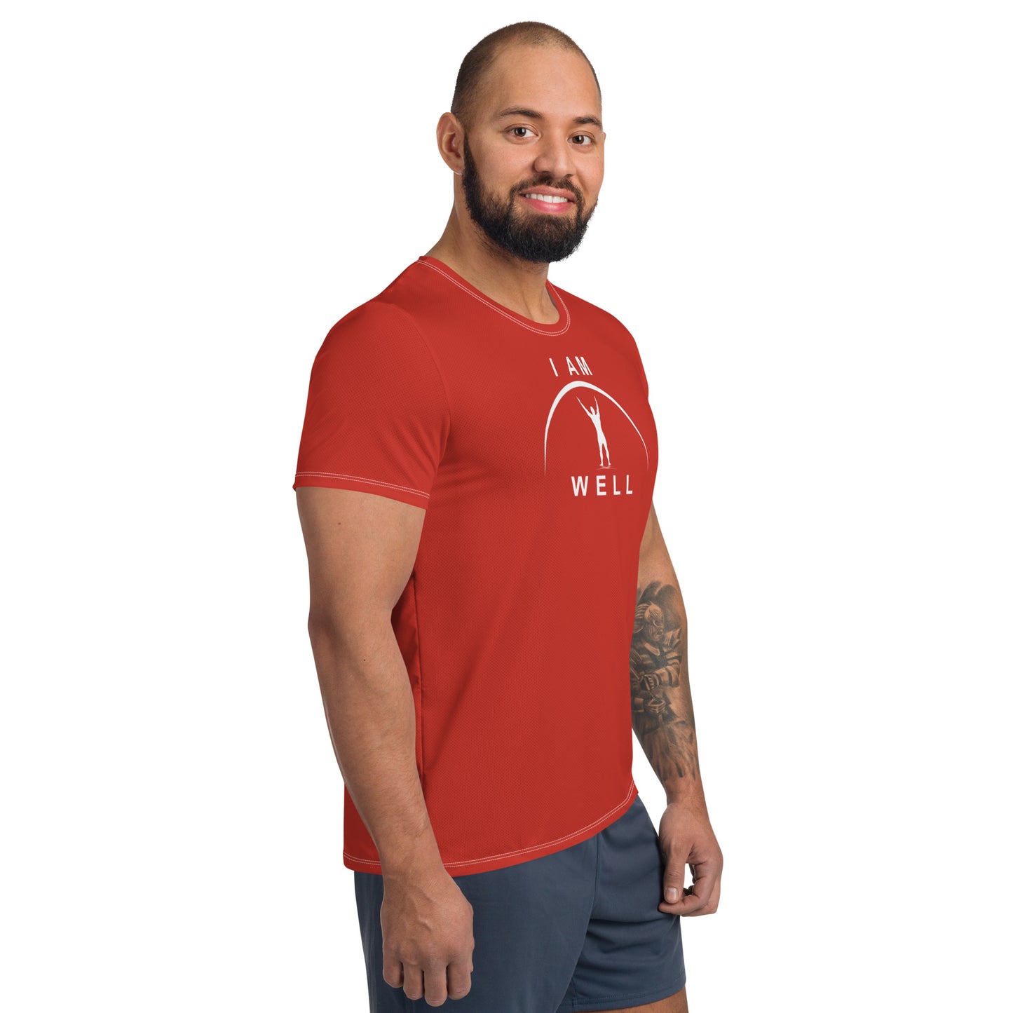 I AM WELL Men's Ultra-Lightweight Performance Athletic T-Shirt - Firefighter Red w/ White Logo