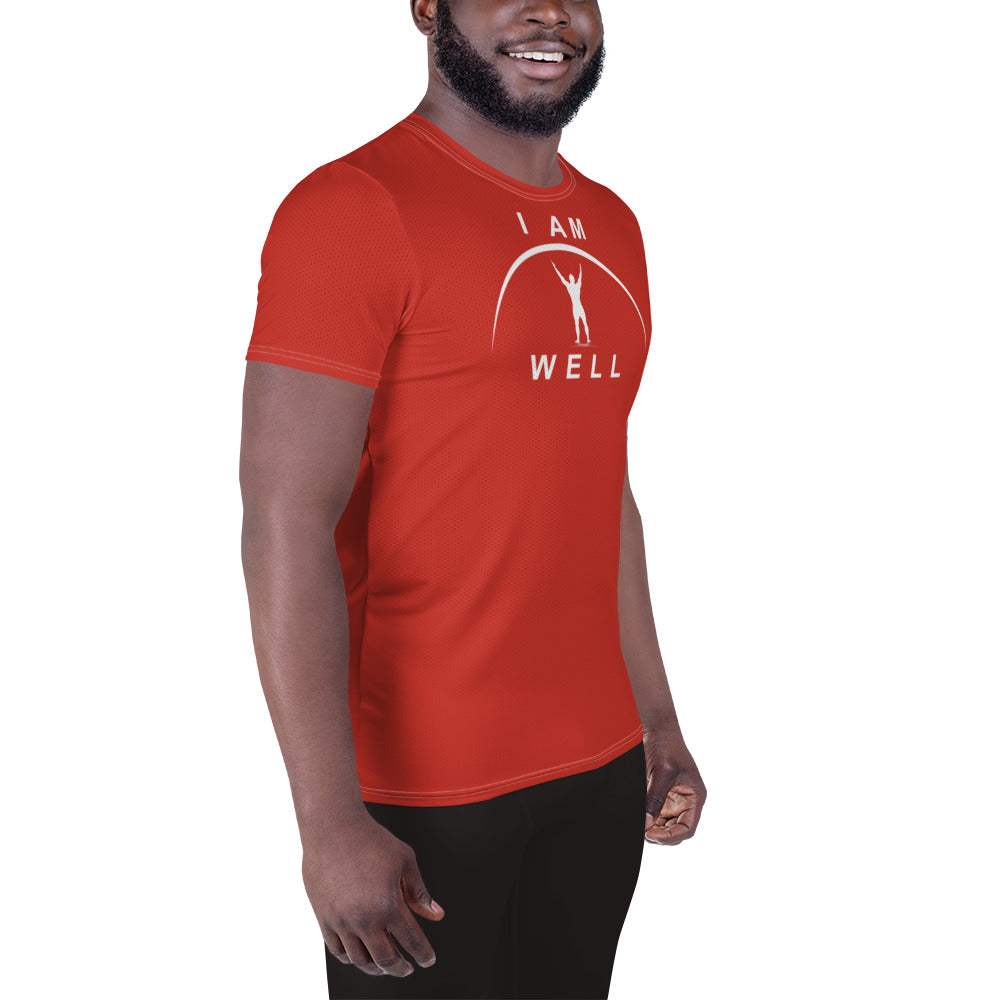 I AM WELL Men's Ultra-Lightweight Performance Athletic T-Shirt - Firefighter Red w/ White Logo