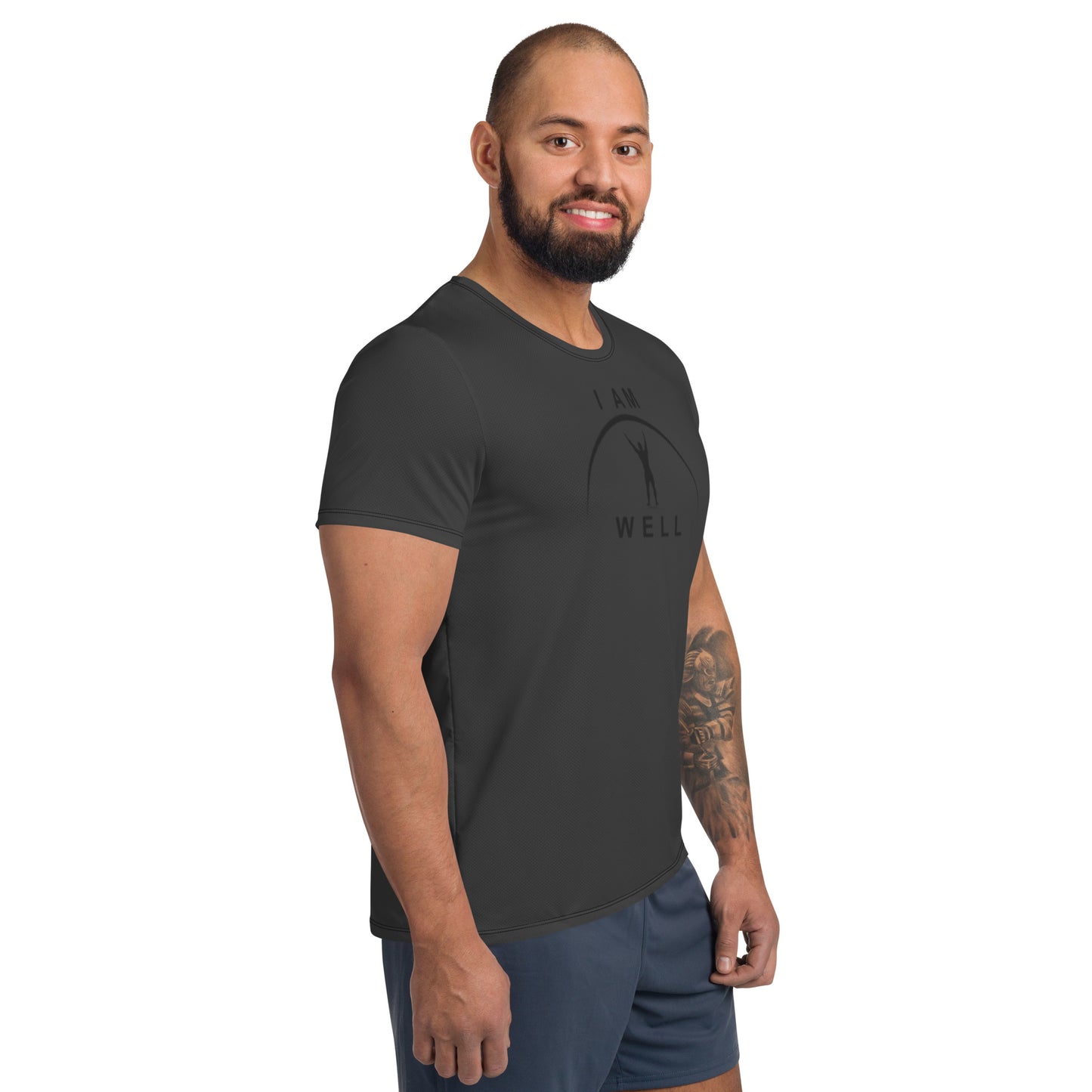 I AM WELL Men's Ultra-Lightweight Performance Athletic T-Shirt - Dark Grey w/ Black Logo