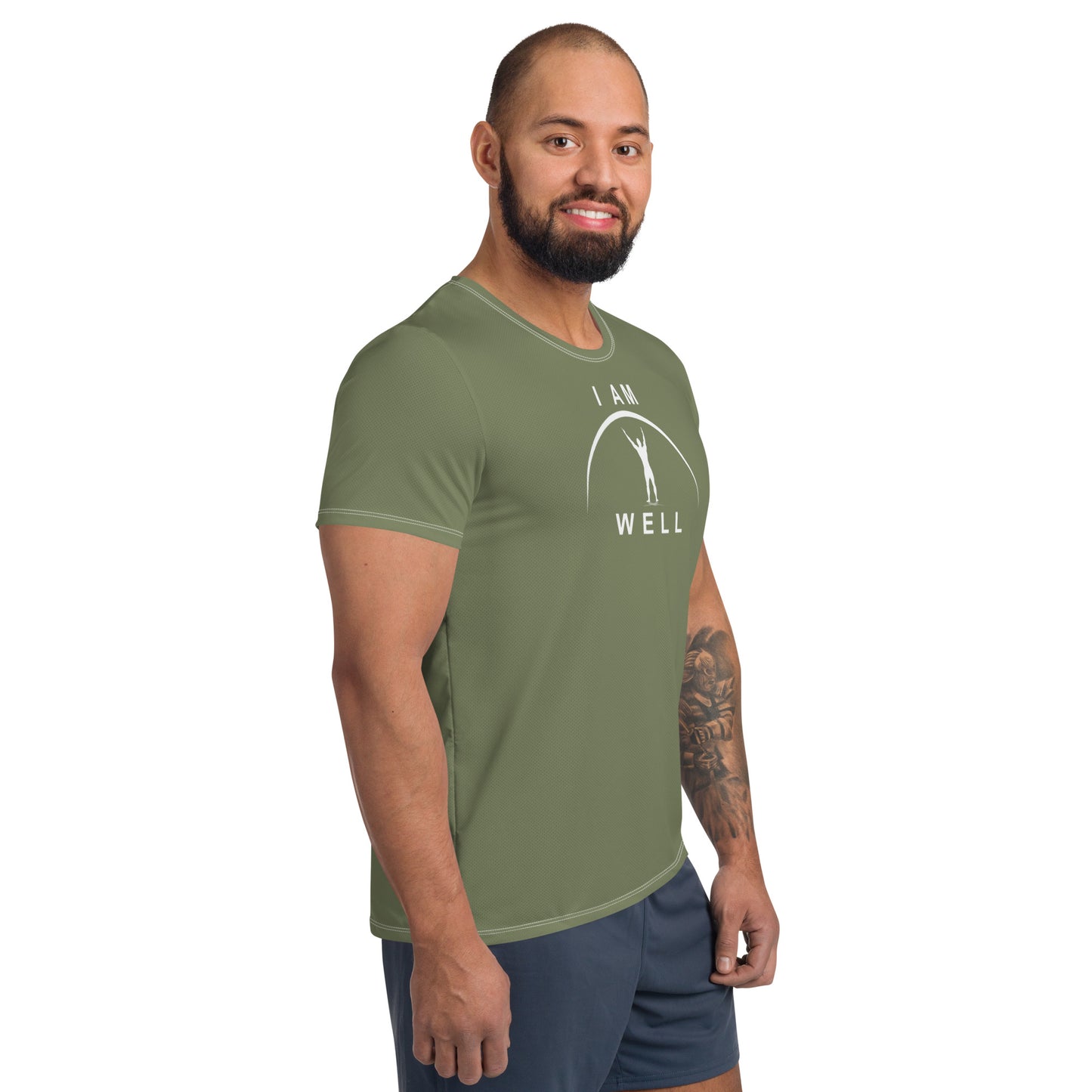 I AM WELL Men's Ultra-Lightweight Performance Athletic T-Shirt - OD Green w/ White Logo