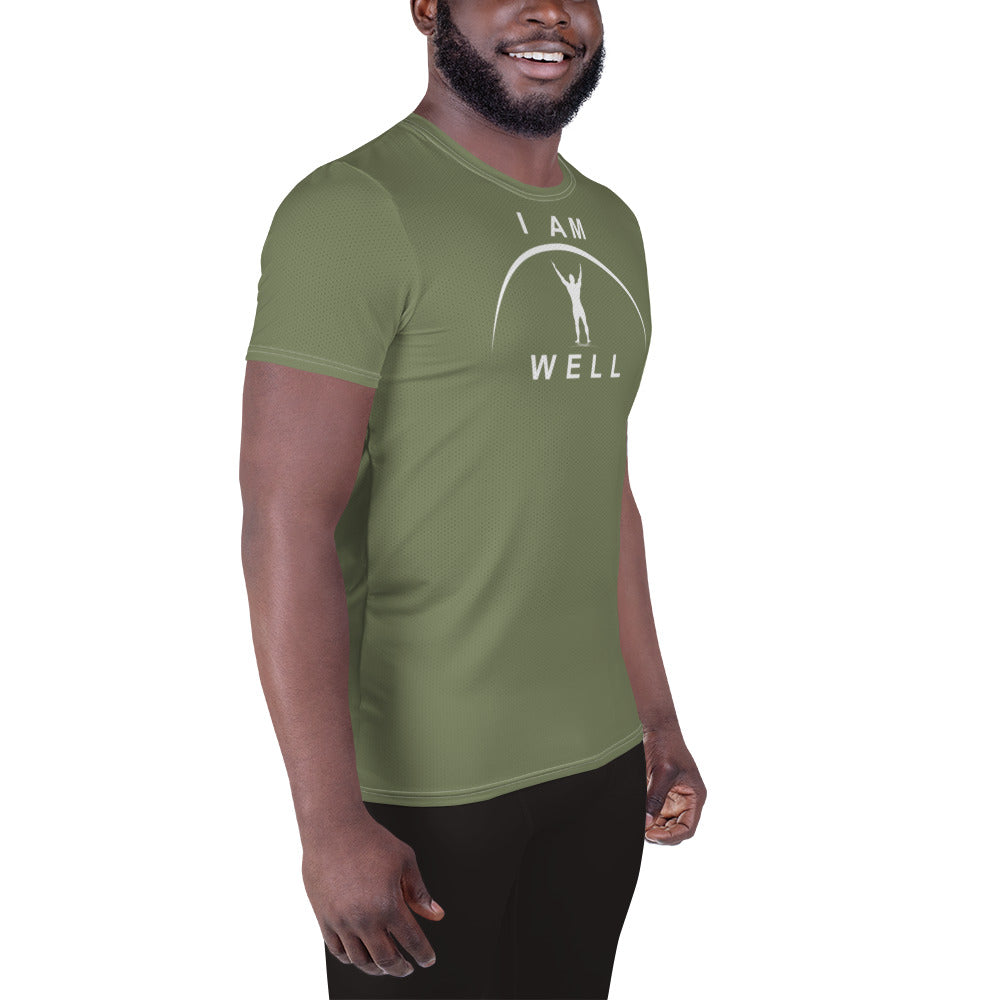 I AM WELL Men's Ultra-Lightweight Performance Athletic T-Shirt - OD Green w/ White Logo