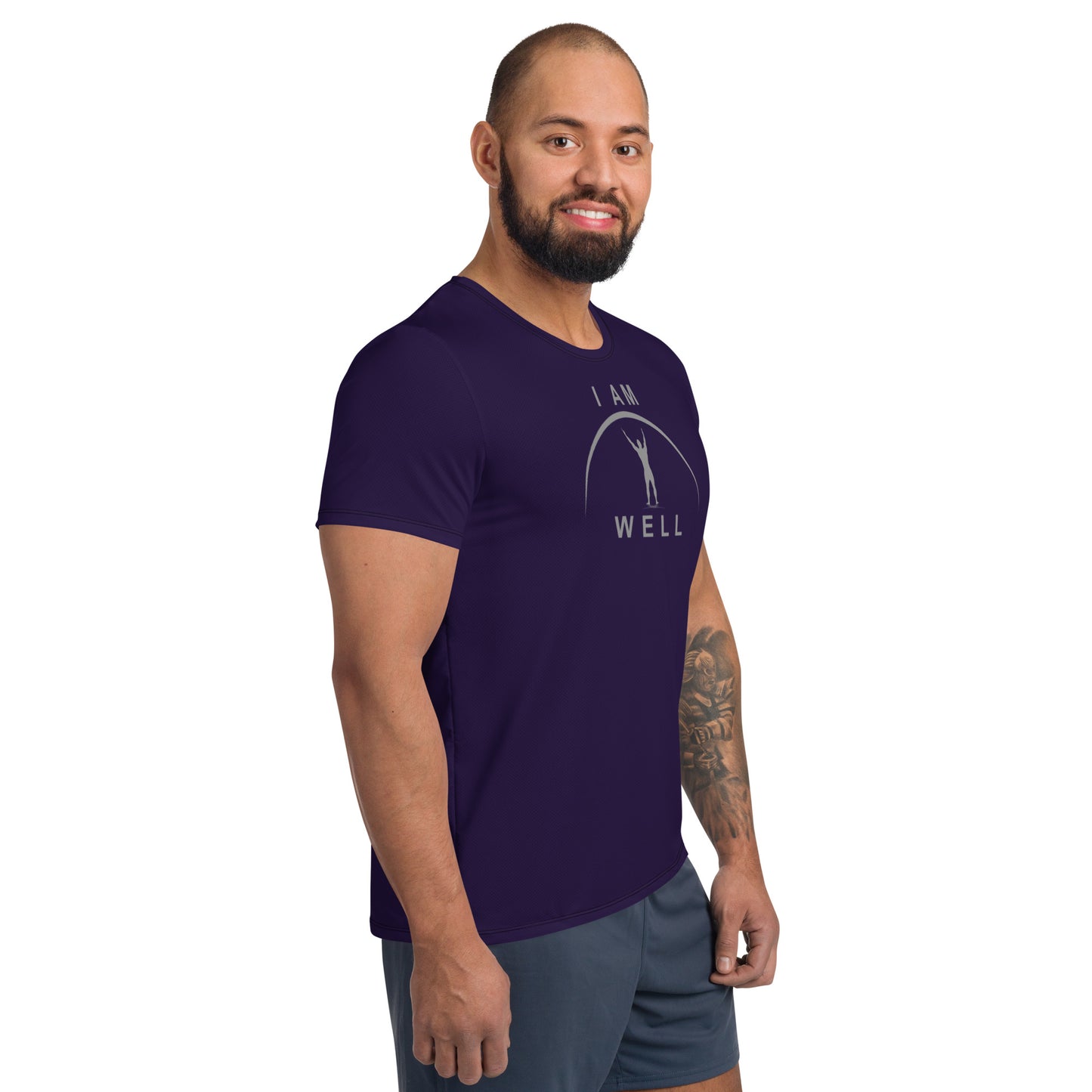 I AM WELL Men's Ultra-Lightweight Performance Athletic T-Shirt - Deep Purple w/ Grey Logo