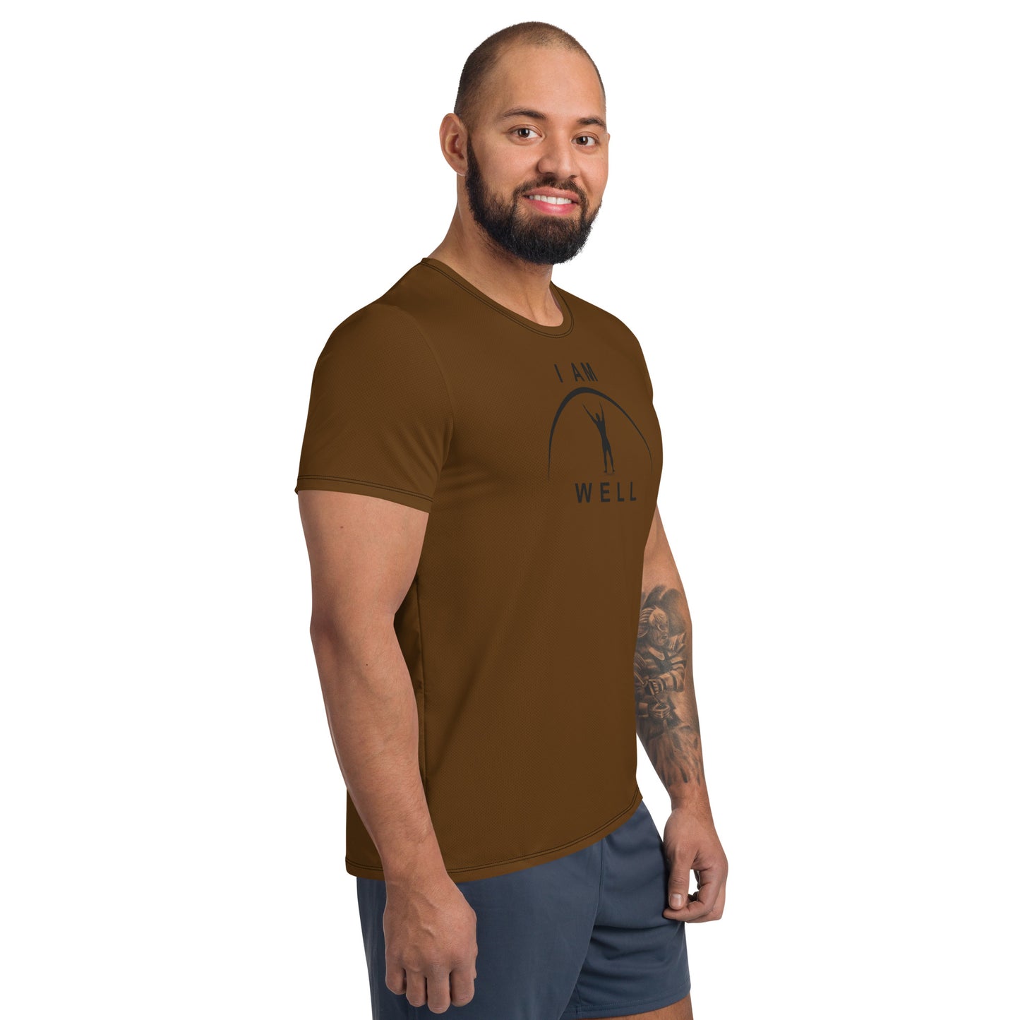 I AM WELL Men's Ultra-Lightweight Performance Athletic T-Shirt - Grizzly Brown w/ Black Logo