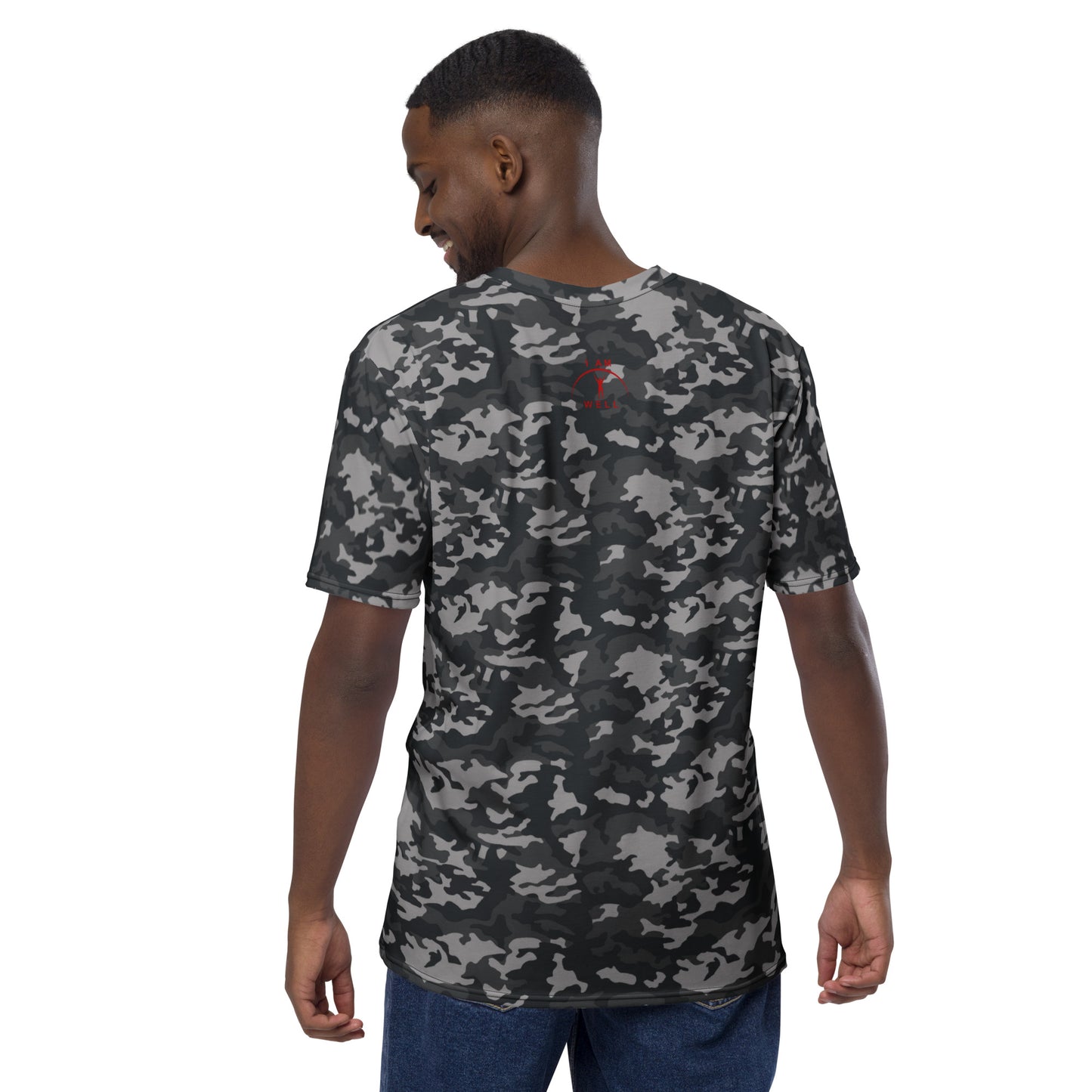 I AM WELL Men's Performance T-Shirt - Midnight Camo w/ Red Logo