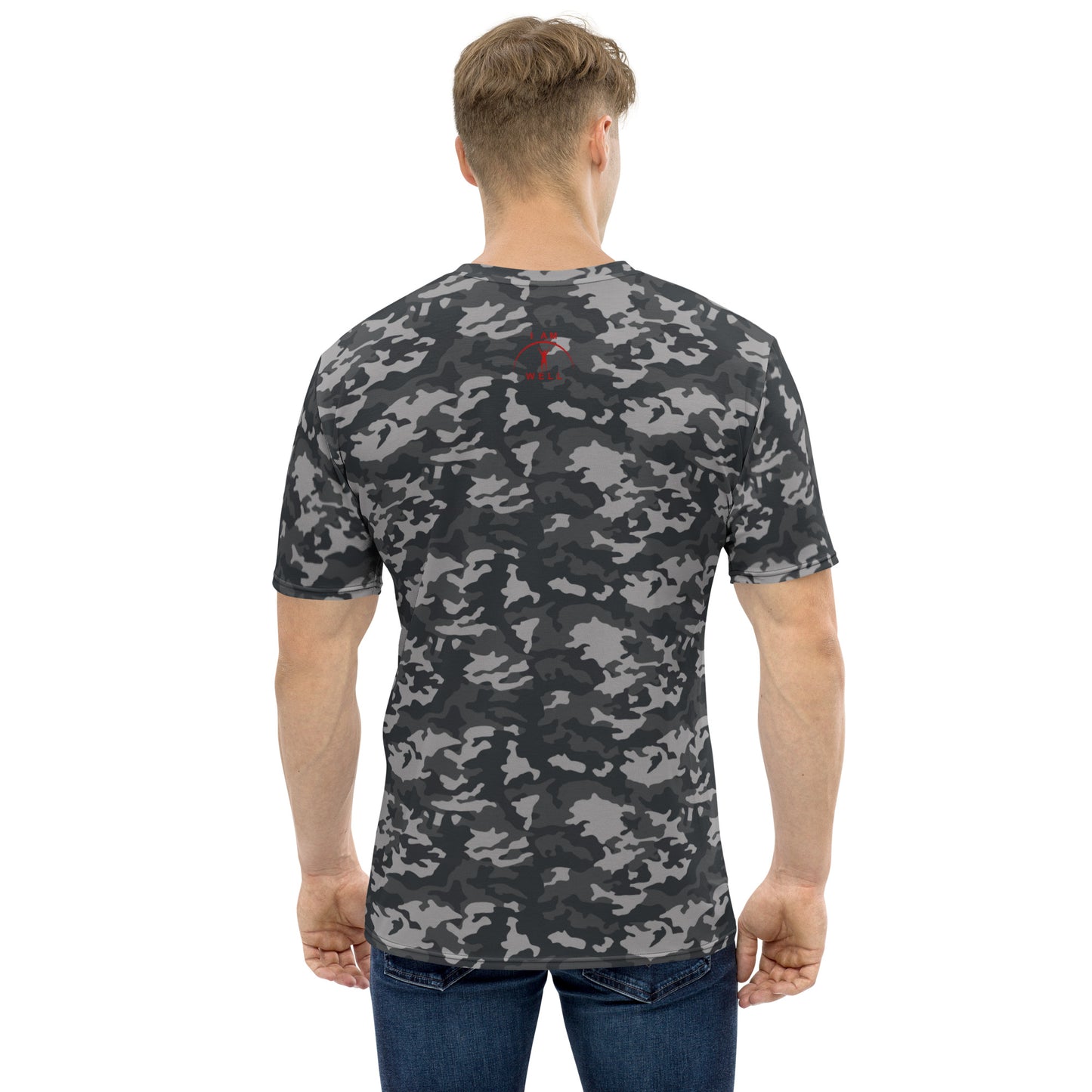 I AM WELL Men's Performance T-Shirt - Midnight Camo w/ Red Logo