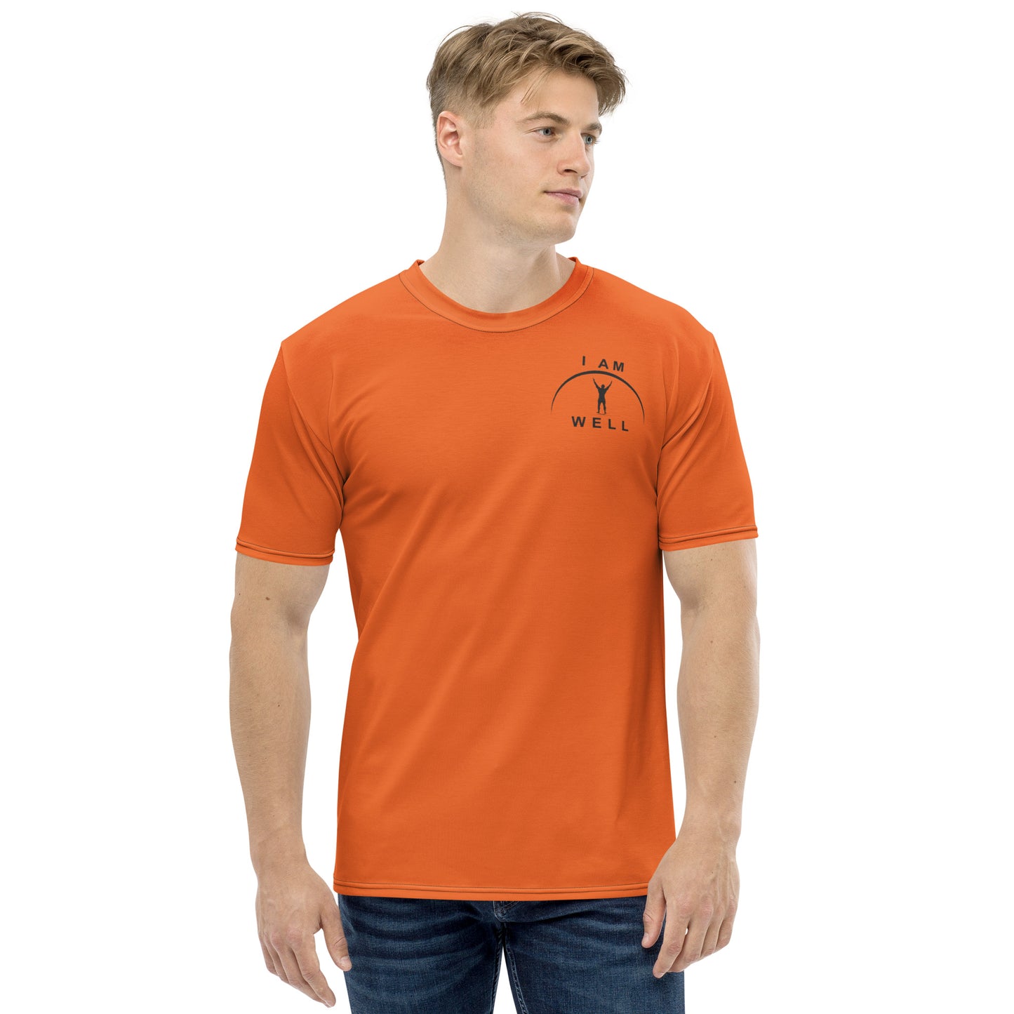 I AM WELL Men's Performance T-Shirt - Blaze Orange w/ Black Logo