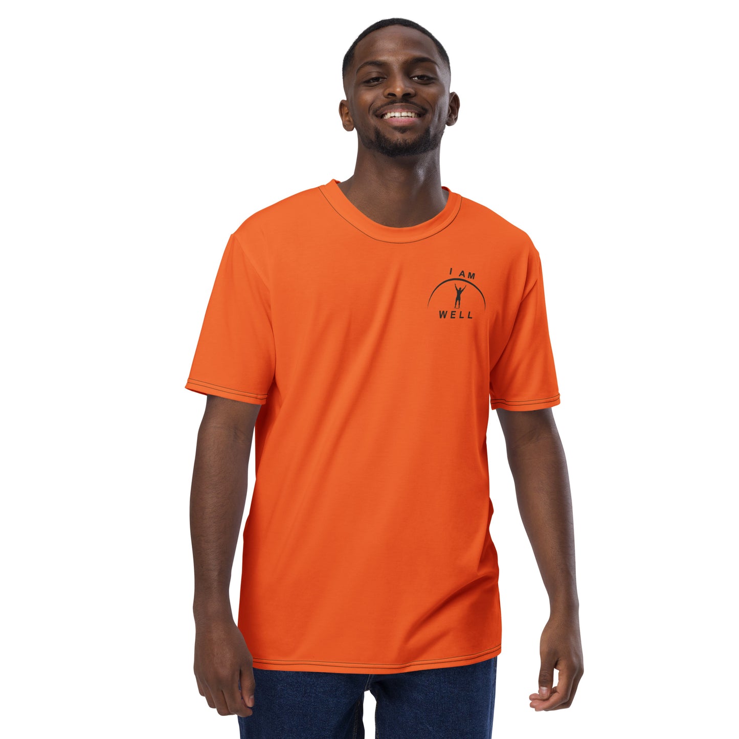 I AM WELL Men's Performance T-Shirt - Blaze Orange w/ Black Logo