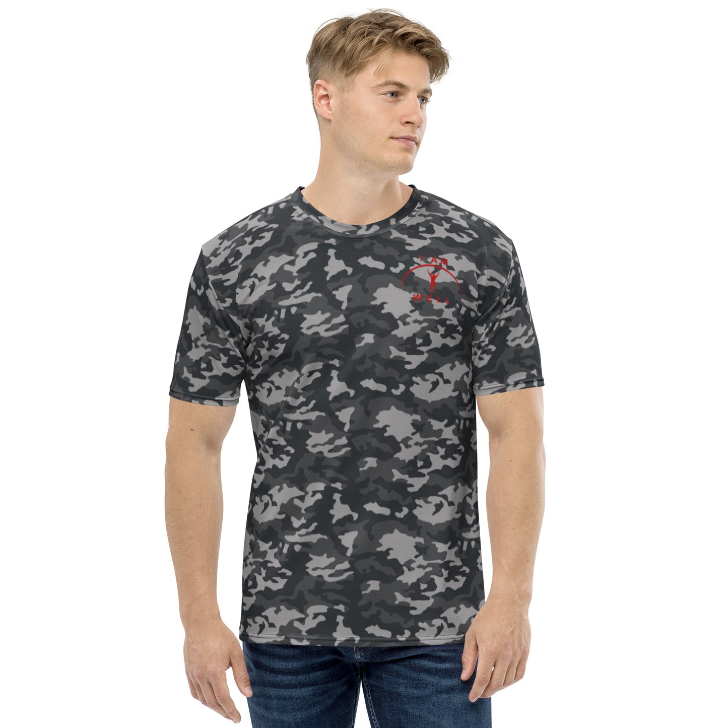 I AM WELL Men's Performance T-Shirt - Midnight Camo w/ Red Logo