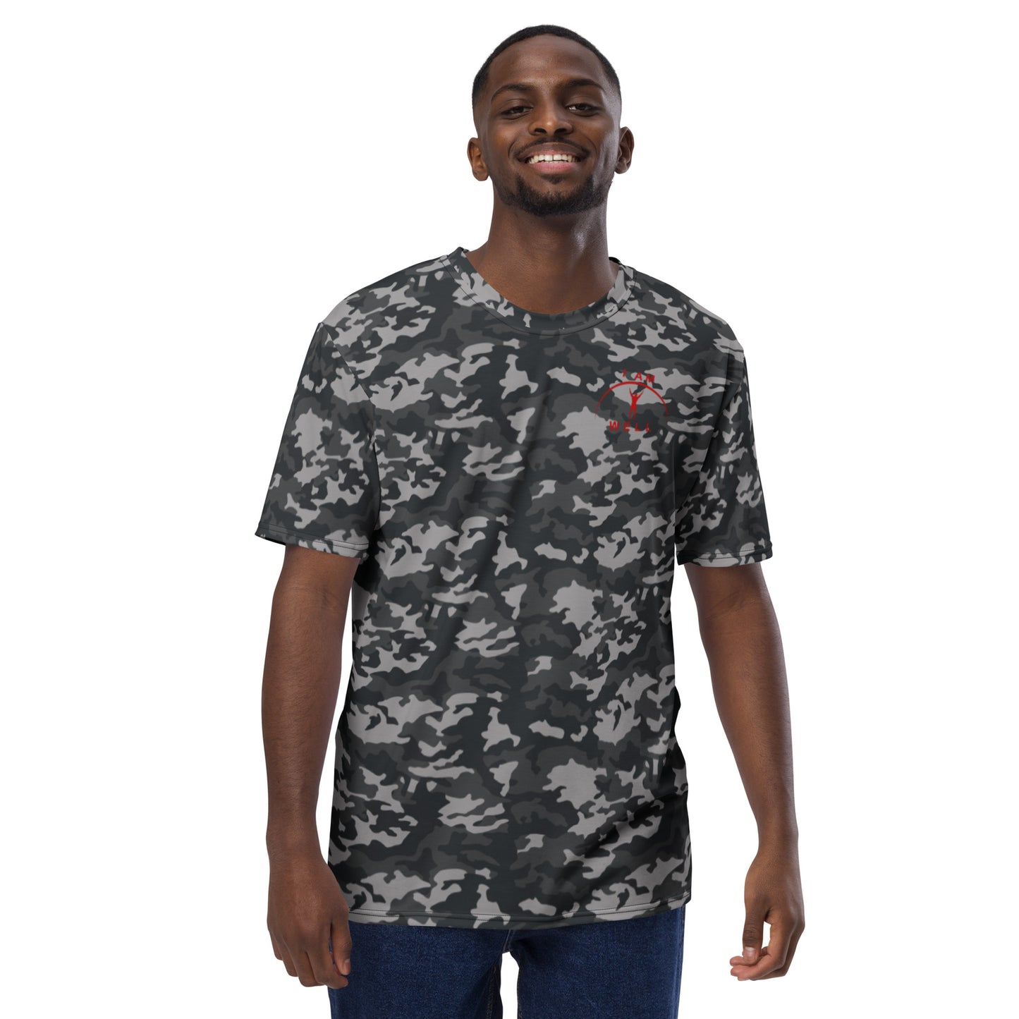 I AM WELL Men's Performance T-Shirt - Midnight Camo w/ Red Logo