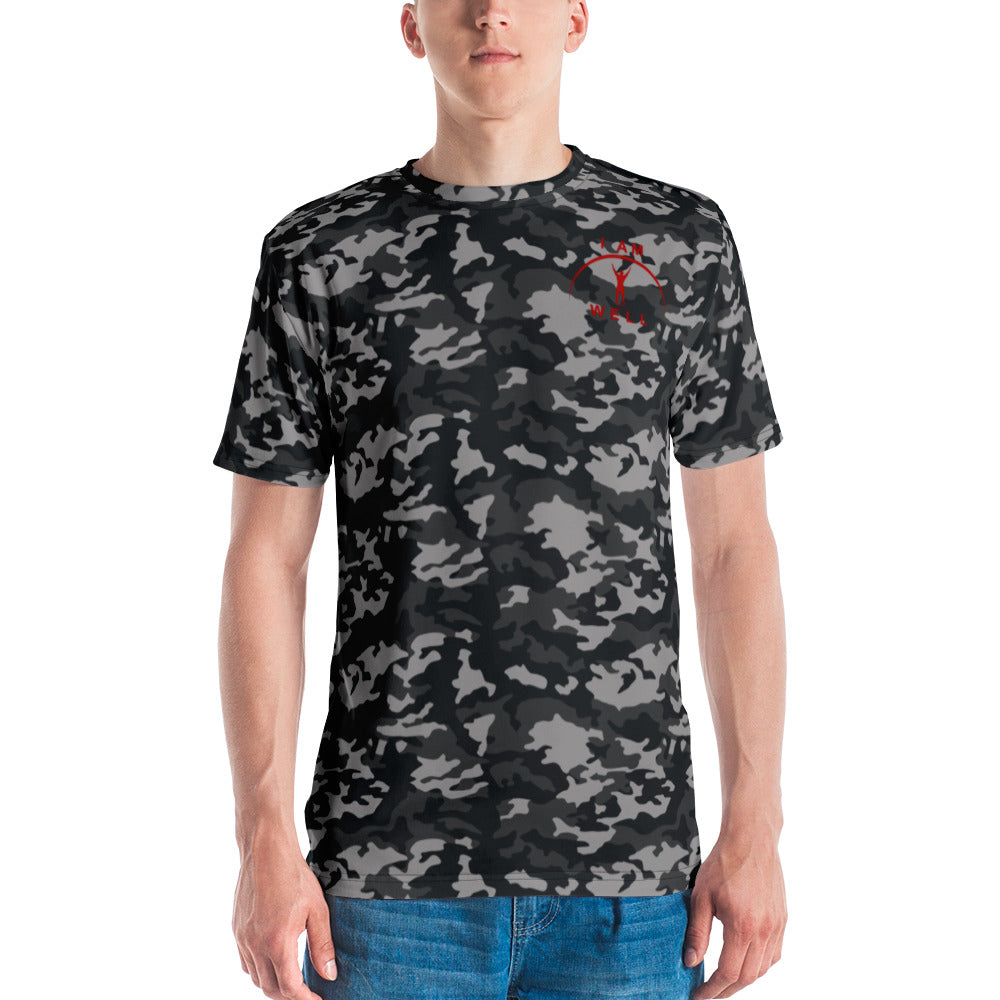 I AM WELL Men's Performance T-Shirt - Midnight Camo w/ Red Logo