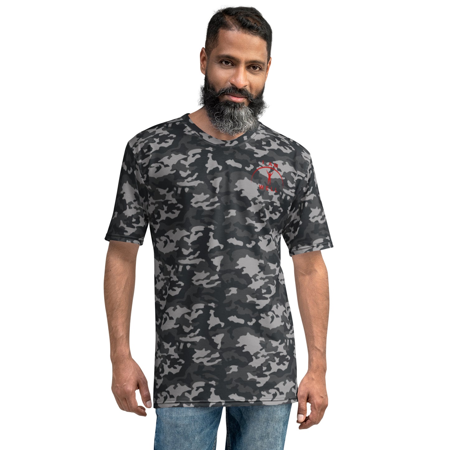 I AM WELL Men's Performance T-Shirt - Midnight Camo w/ Red Logo