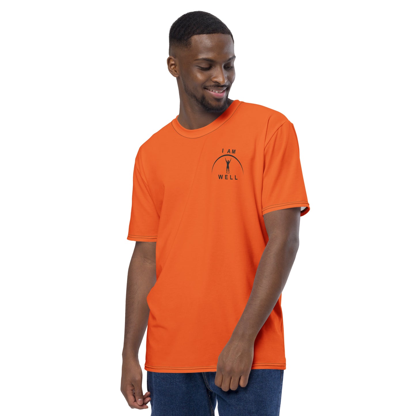 I AM WELL Men's Performance T-Shirt - Blaze Orange w/ Black Logo