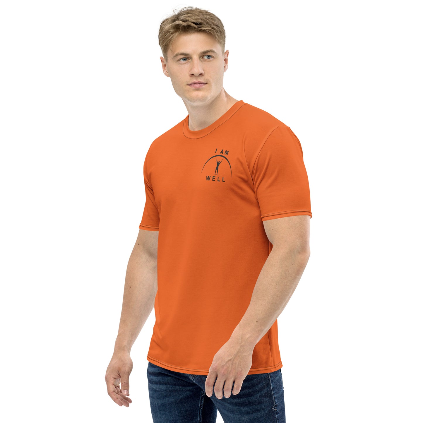 I AM WELL Men's Performance T-Shirt - Blaze Orange w/ Black Logo