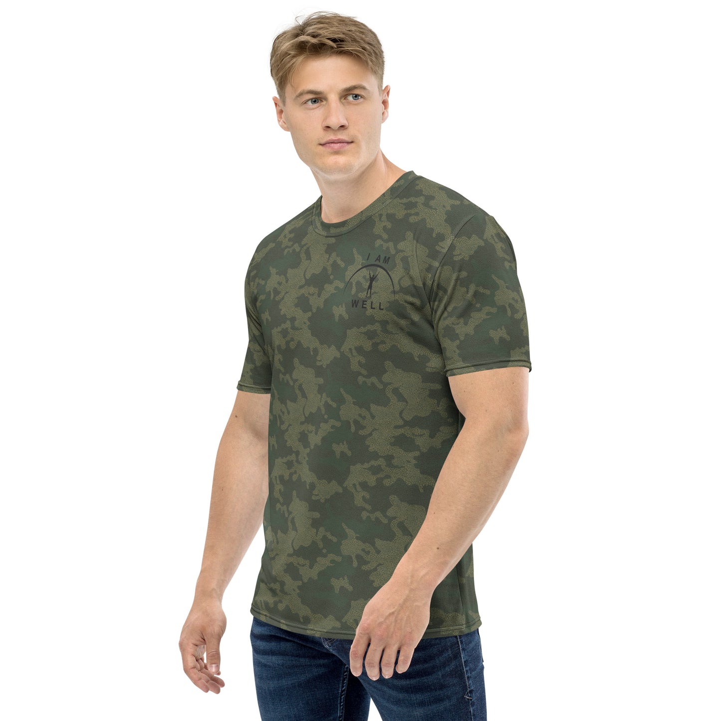 I AM WELL Men's Performance T-Shirt - American Woodland Camo w/ Black Logo