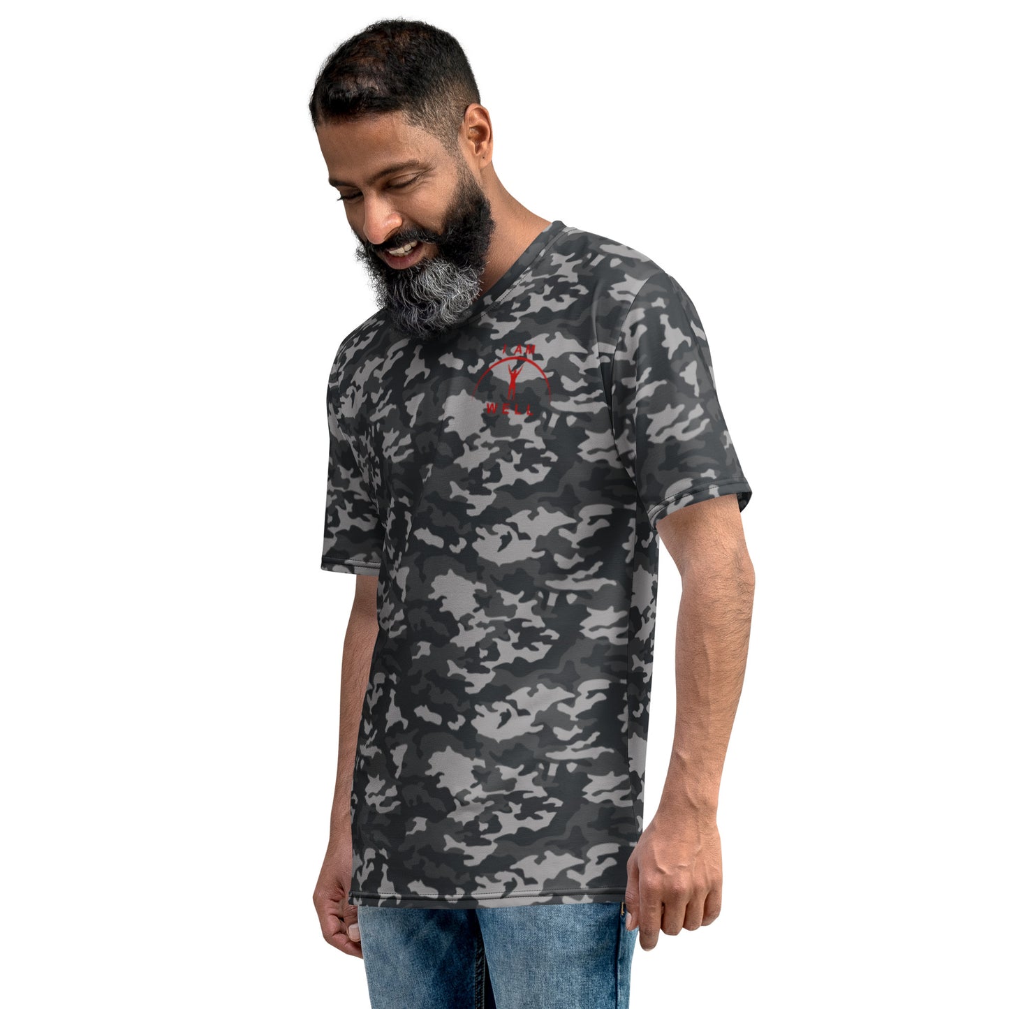 I AM WELL Men's Performance T-Shirt - Midnight Camo w/ Red Logo