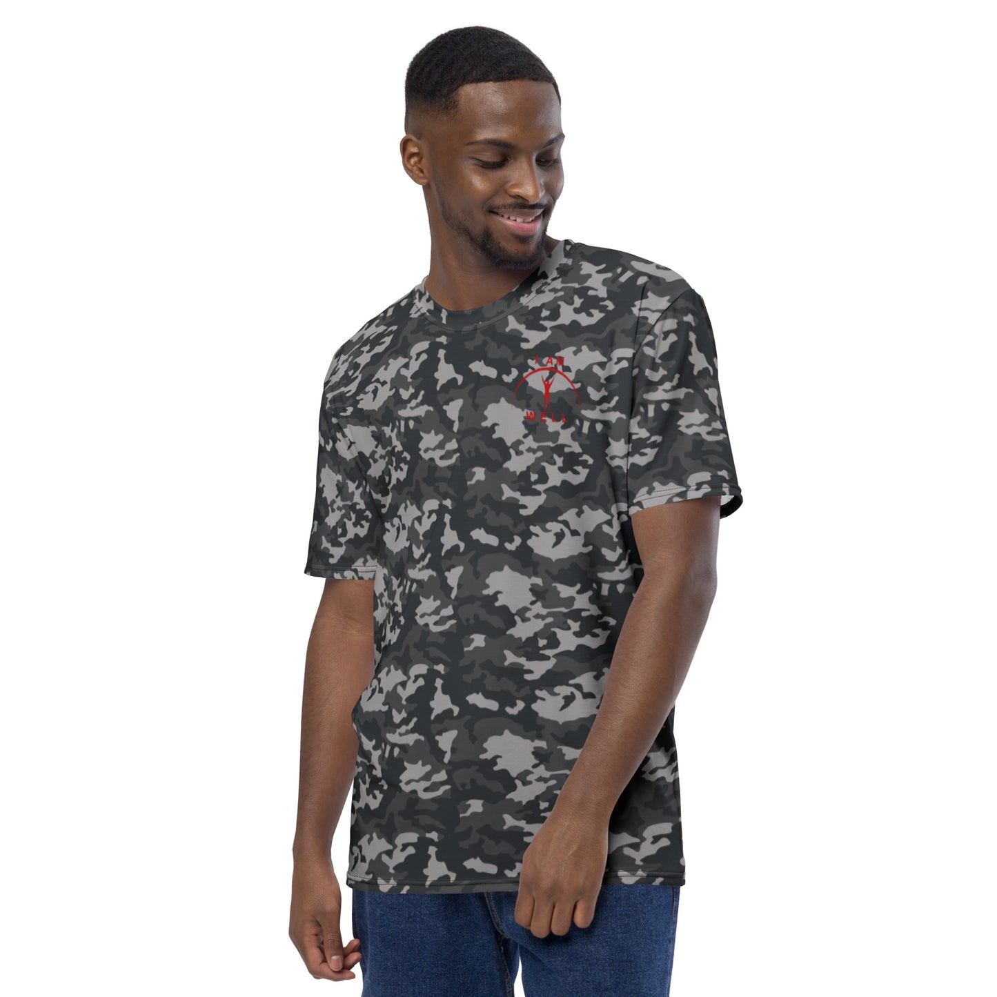 I AM WELL Men's Performance T-Shirt - Midnight Camo w/ Red Logo