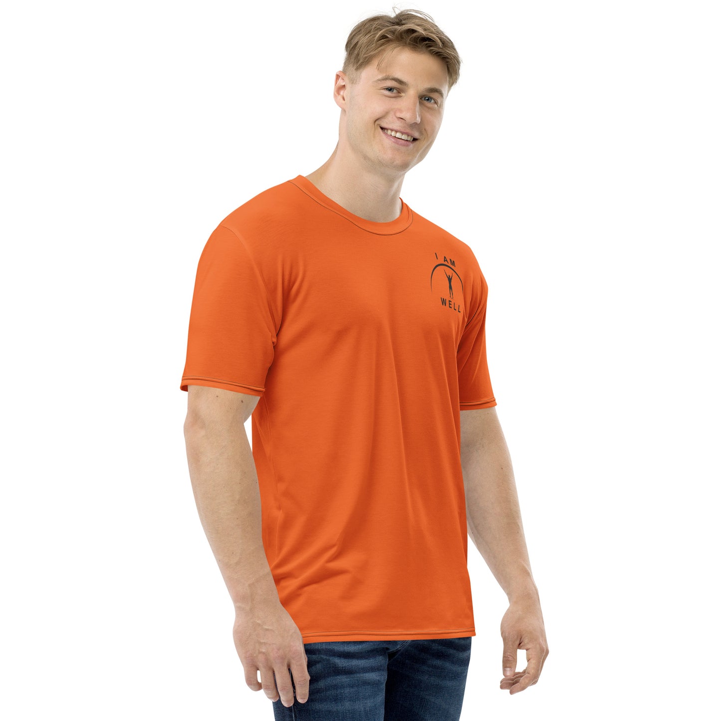 I AM WELL Men's Performance T-Shirt - Blaze Orange w/ Black Logo