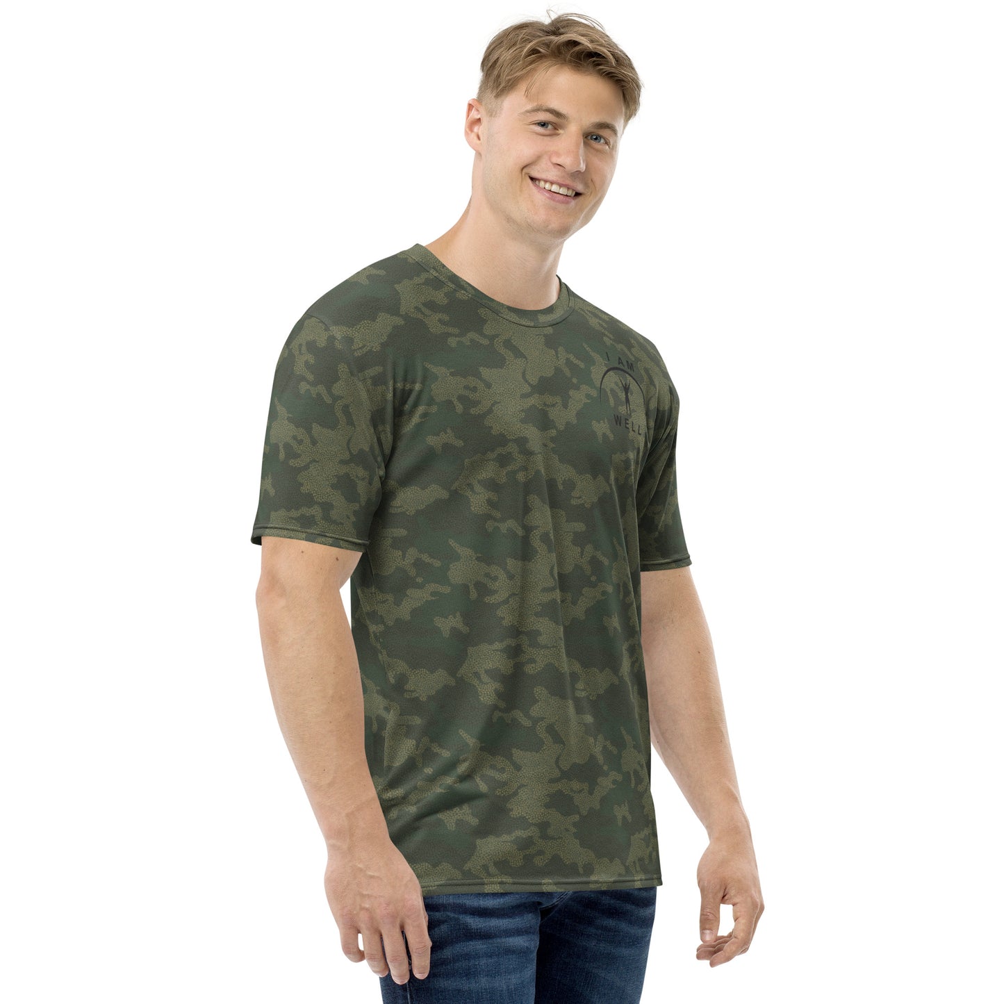 I AM WELL Men's Performance T-Shirt - American Woodland Camo w/ Black Logo