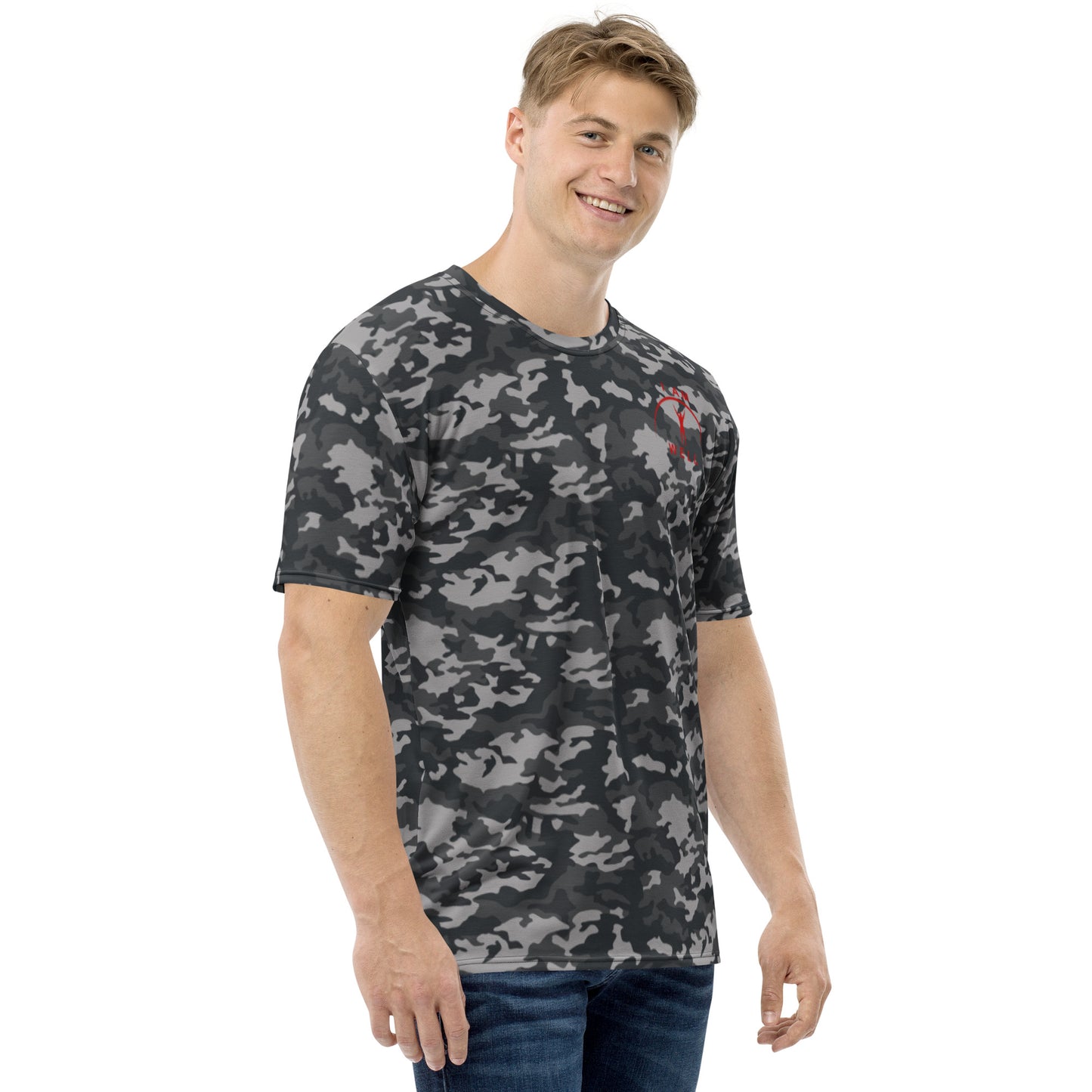 I AM WELL Men's Performance T-Shirt - Midnight Camo w/ Red Logo