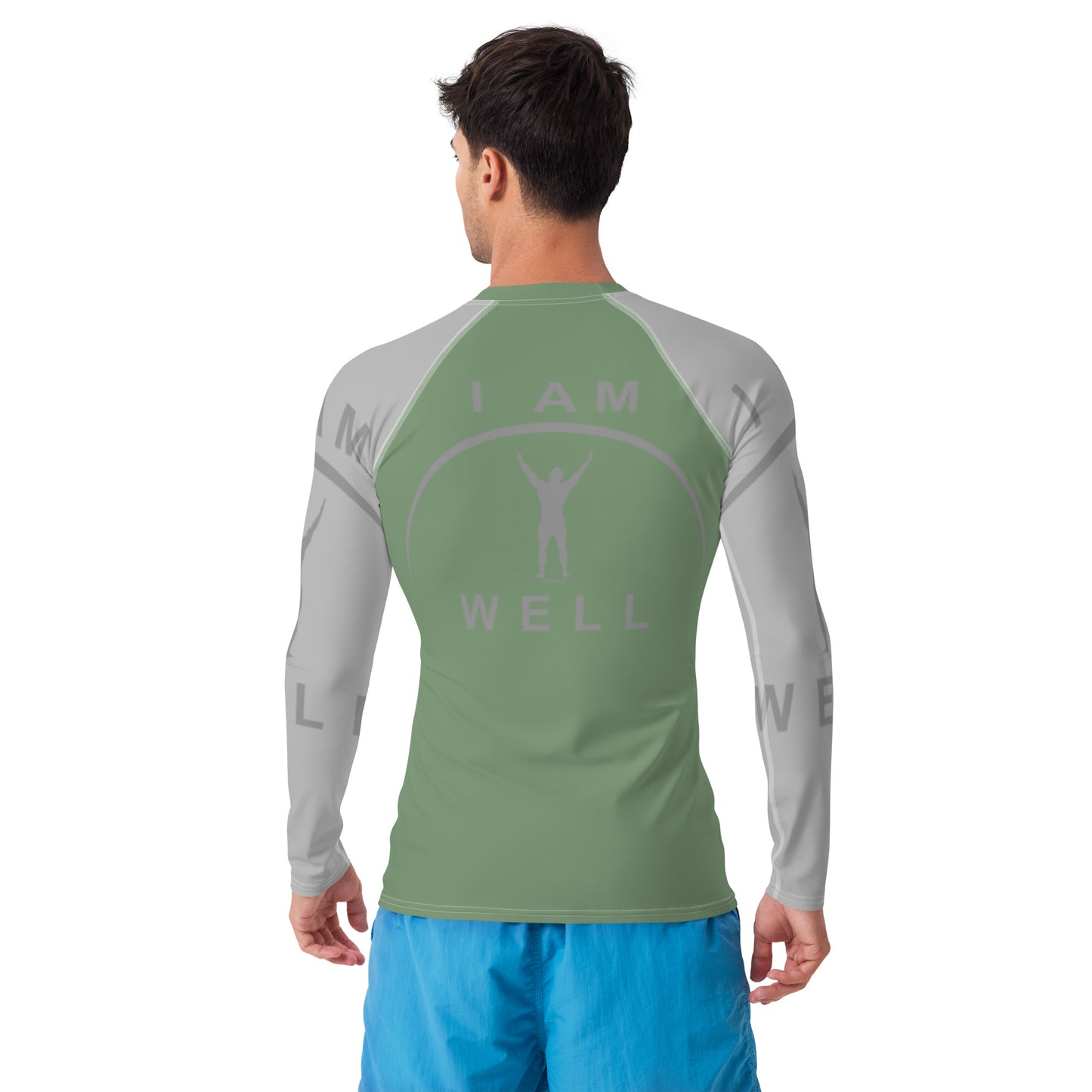 I AM WELL Men's Rash Guard - Earth Green and Grey w/ Grey Logo