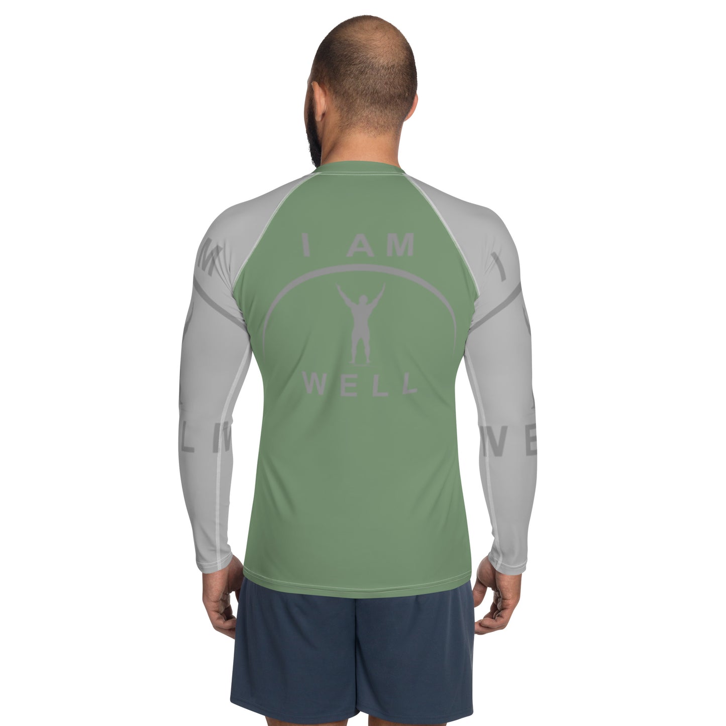 I AM WELL Men's Rash Guard - Earth Green and Grey w/ Grey Logo