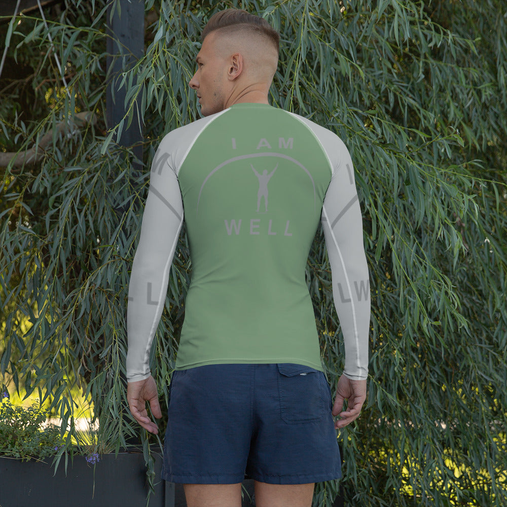 I AM WELL Men's Rash Guard - Earth Green and Grey w/ Grey Logo